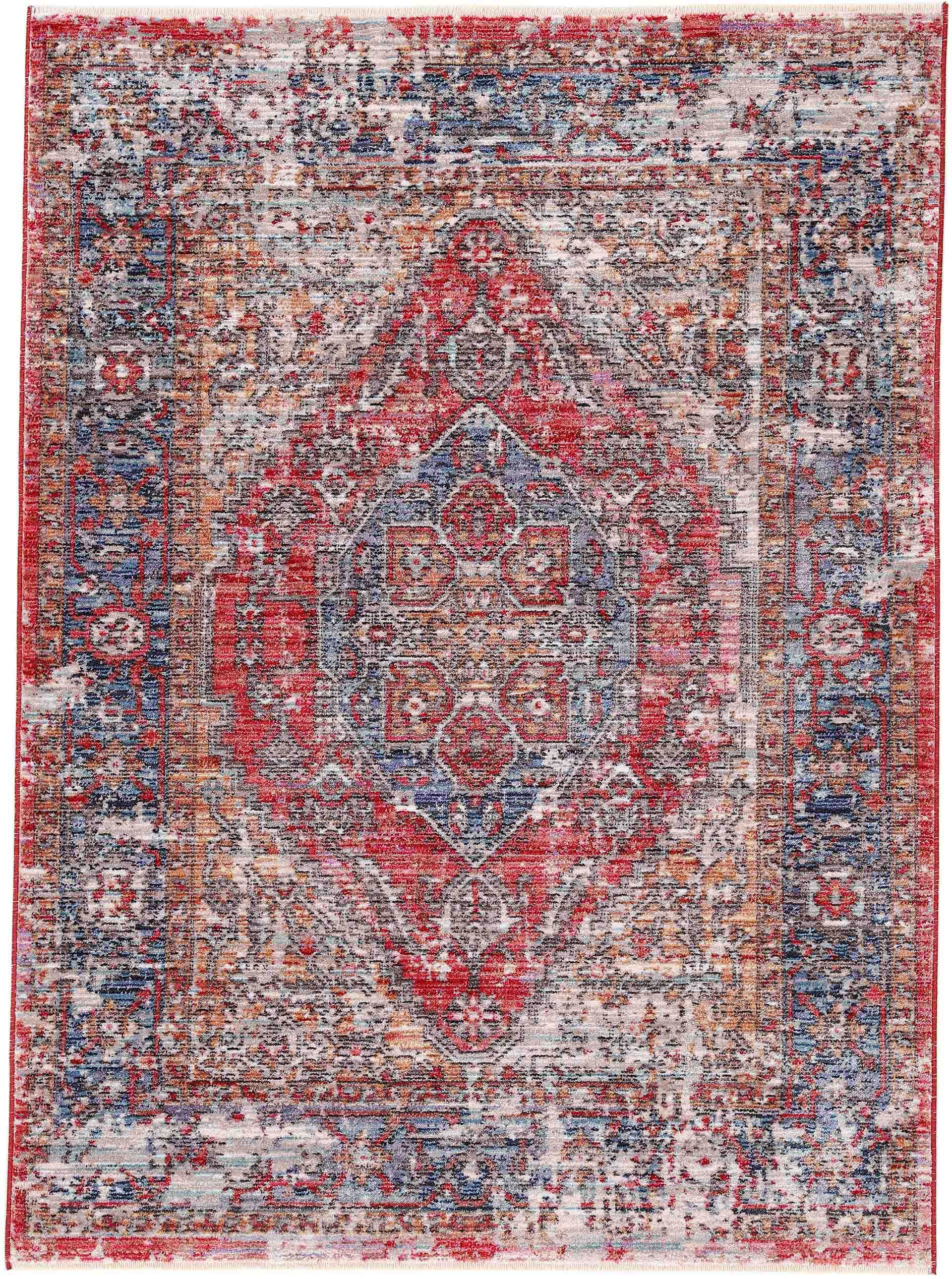 Teppich CARPETFINE "Phoenix Vintage", rot, B:60cm H:6mm L:100cm, Polypropylen (PP), Teppiche, Teppich, Vintage Orient Look, mit Fransen, Wohnzimmer