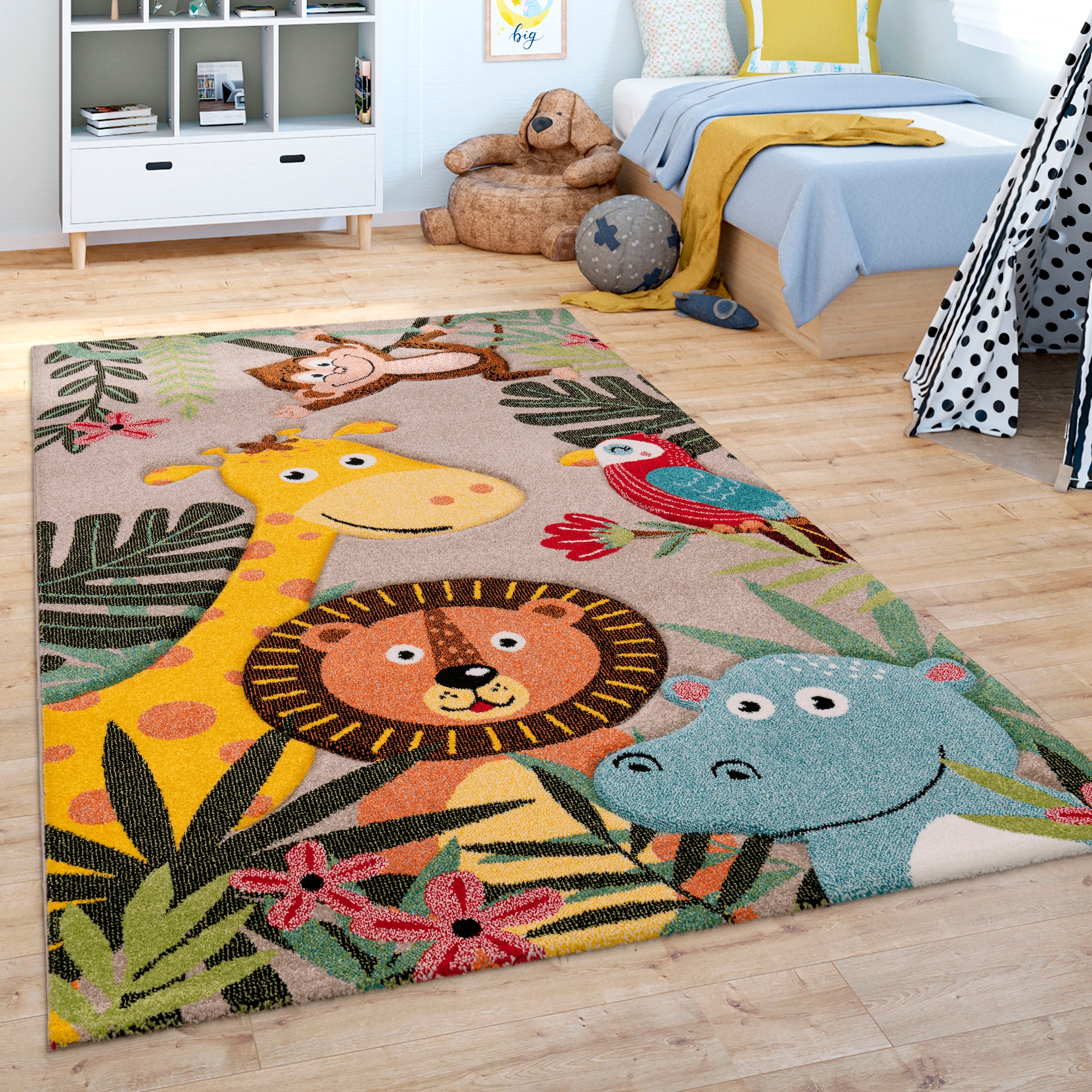 Paco Home Kinderteppich »Diamond 650«, rechteckig, Spielteppich, 3D-Design, niedliches buntes Tier Motiv, Kinderzimmer