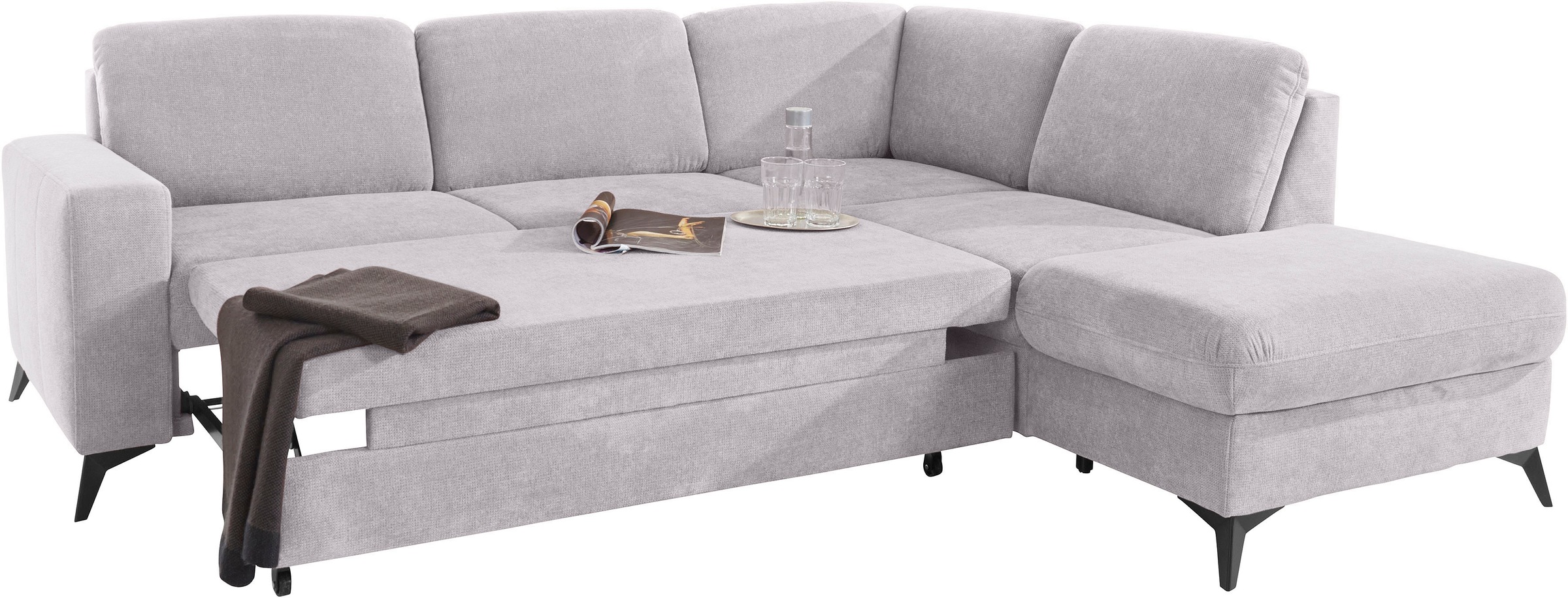 Places of Style Ecksofa »Lolland L-Form«, Wahlweise mit Bettfunktion und Stauraum, auch mit abwischbarem Bezug