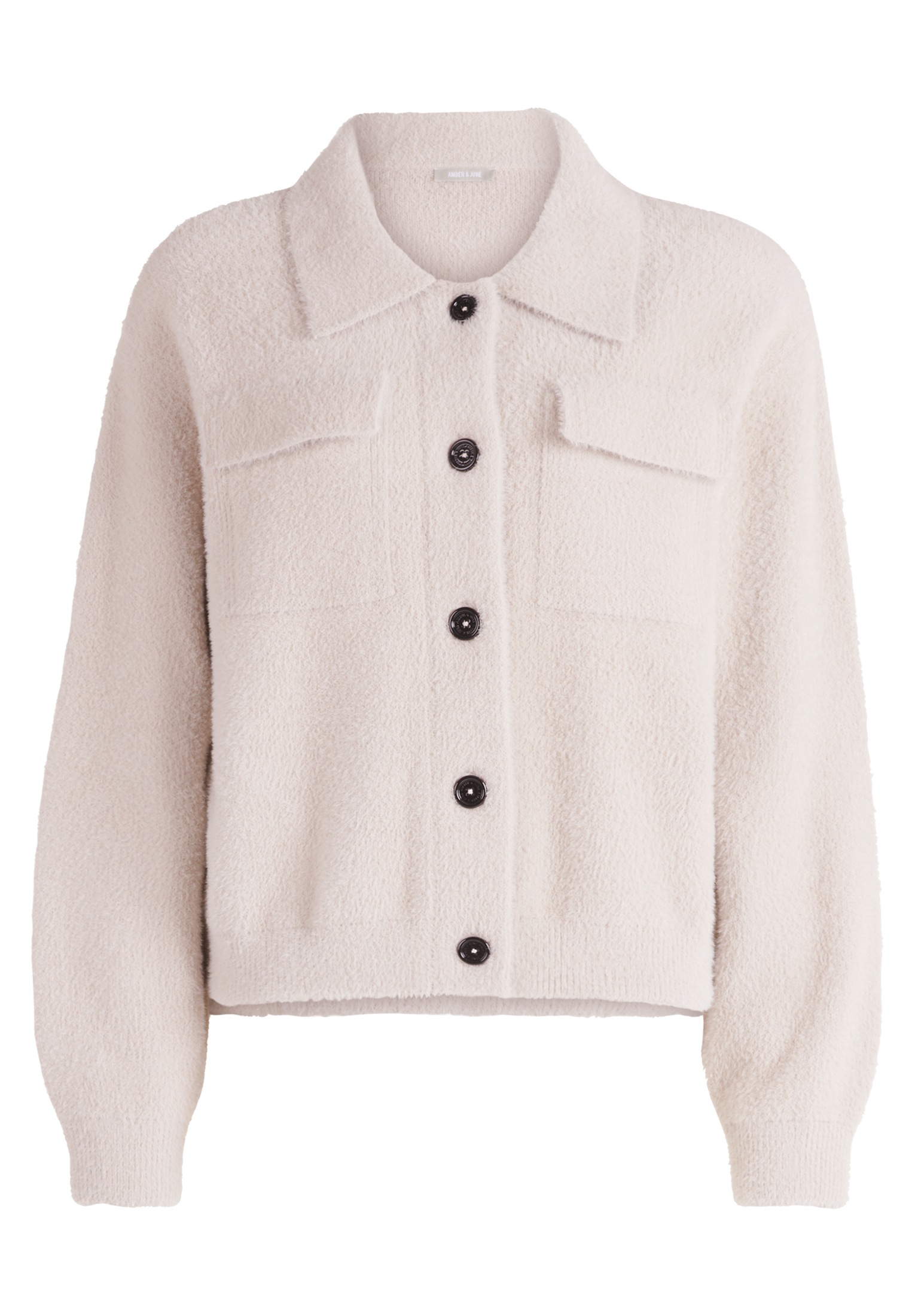 Amber & June Strickjacke »Amber & June Winter-Strickjacke mit aufgesetzter Brusttasche«, Taschen