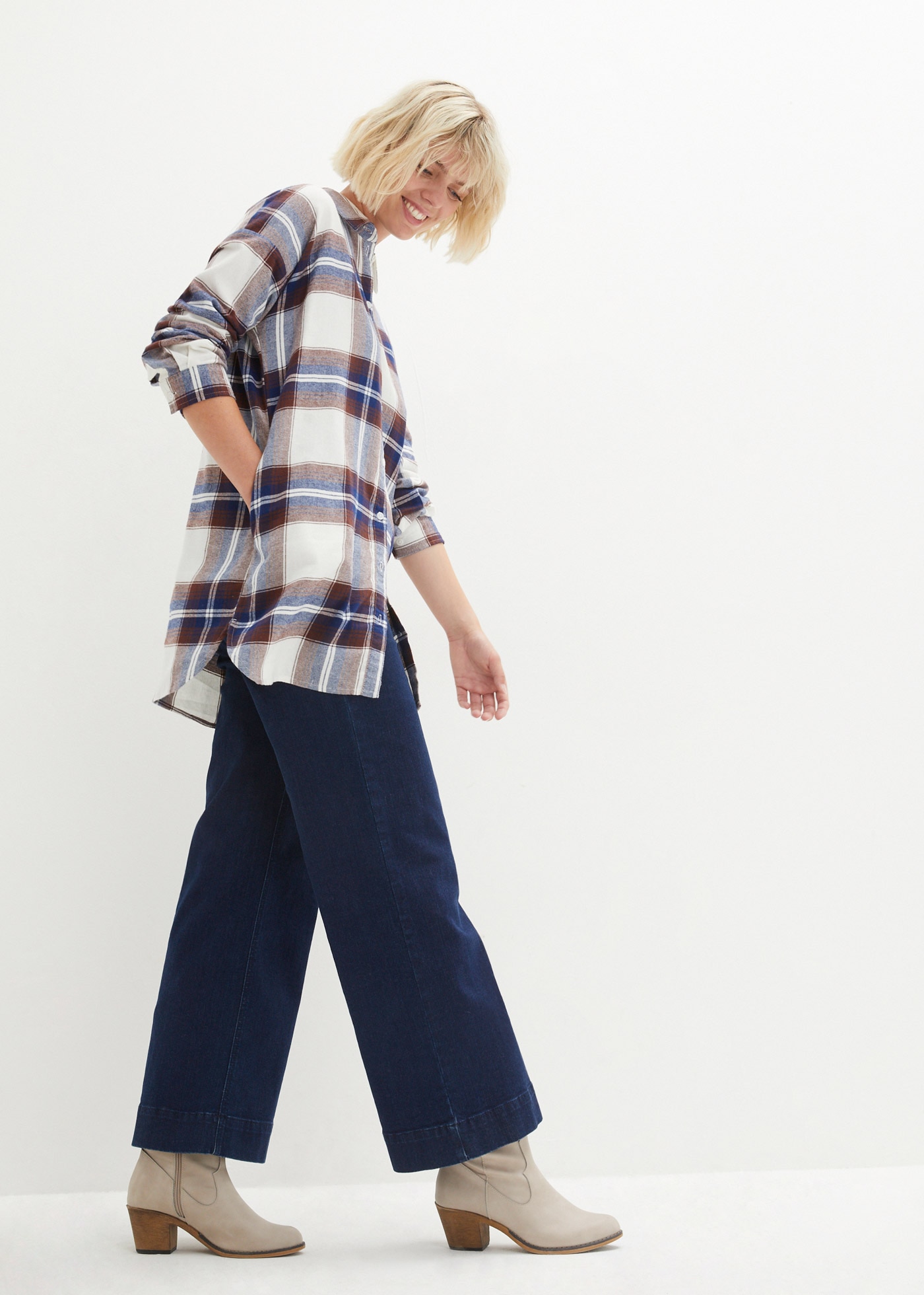 bonprix Flanellhemd mit Hemdkragen, kariert, mit Eingrifftaschen