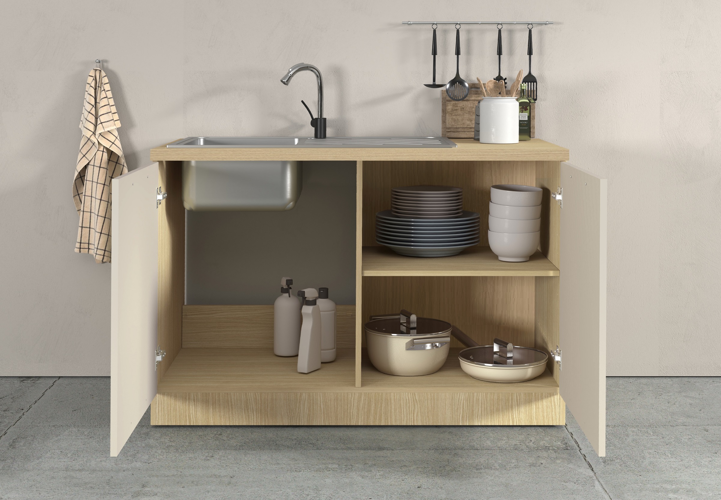 KOCHSTATION Spülenschrank »Luna, Unterschrank für Spüle, Küchenspülenschrank, Made in  Italy« B/T/H: 120×60×85 cm, inklusive Einbauspüle und Siphon