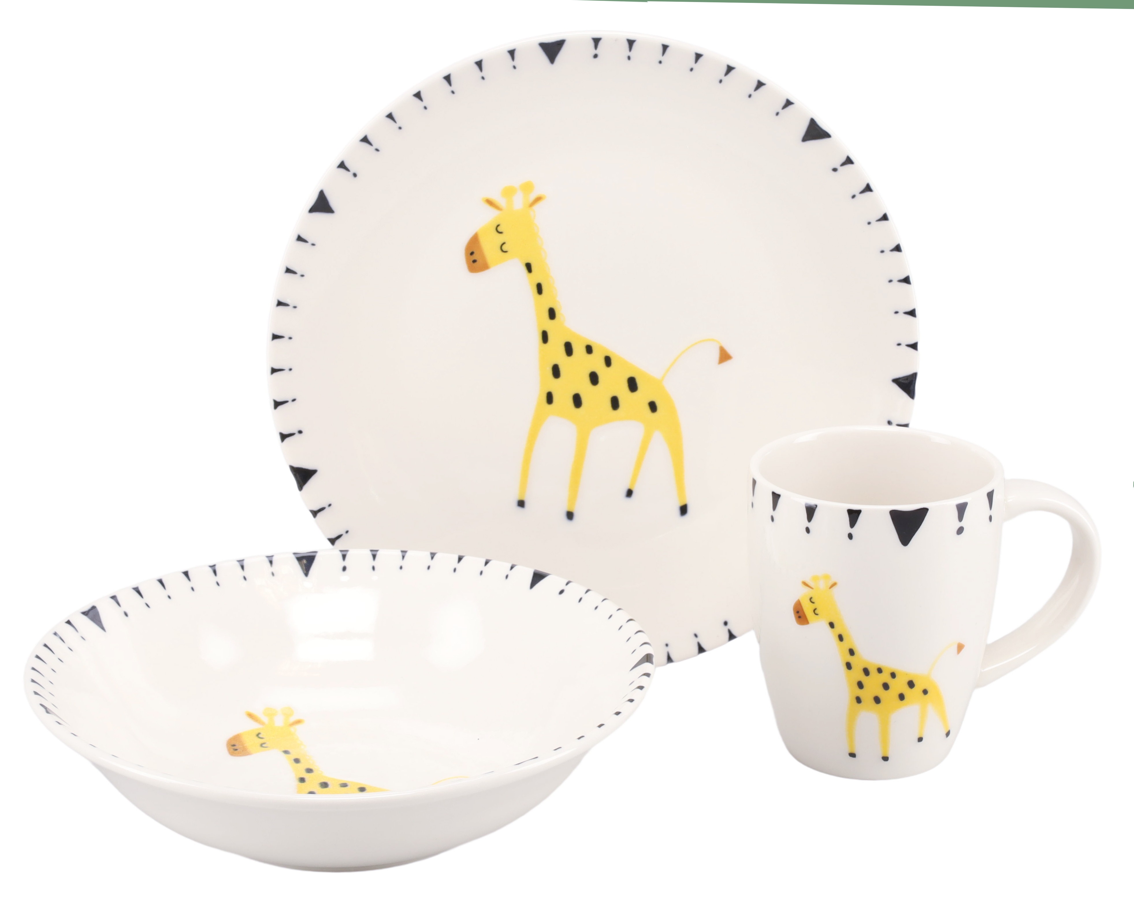 CreaTable Kindergeschirr-Set "Safari Giraffe, Kinder Set 3-tlg." gezeichnete Tiermotive, skandinavischer Stil, Ethno-Style Motive