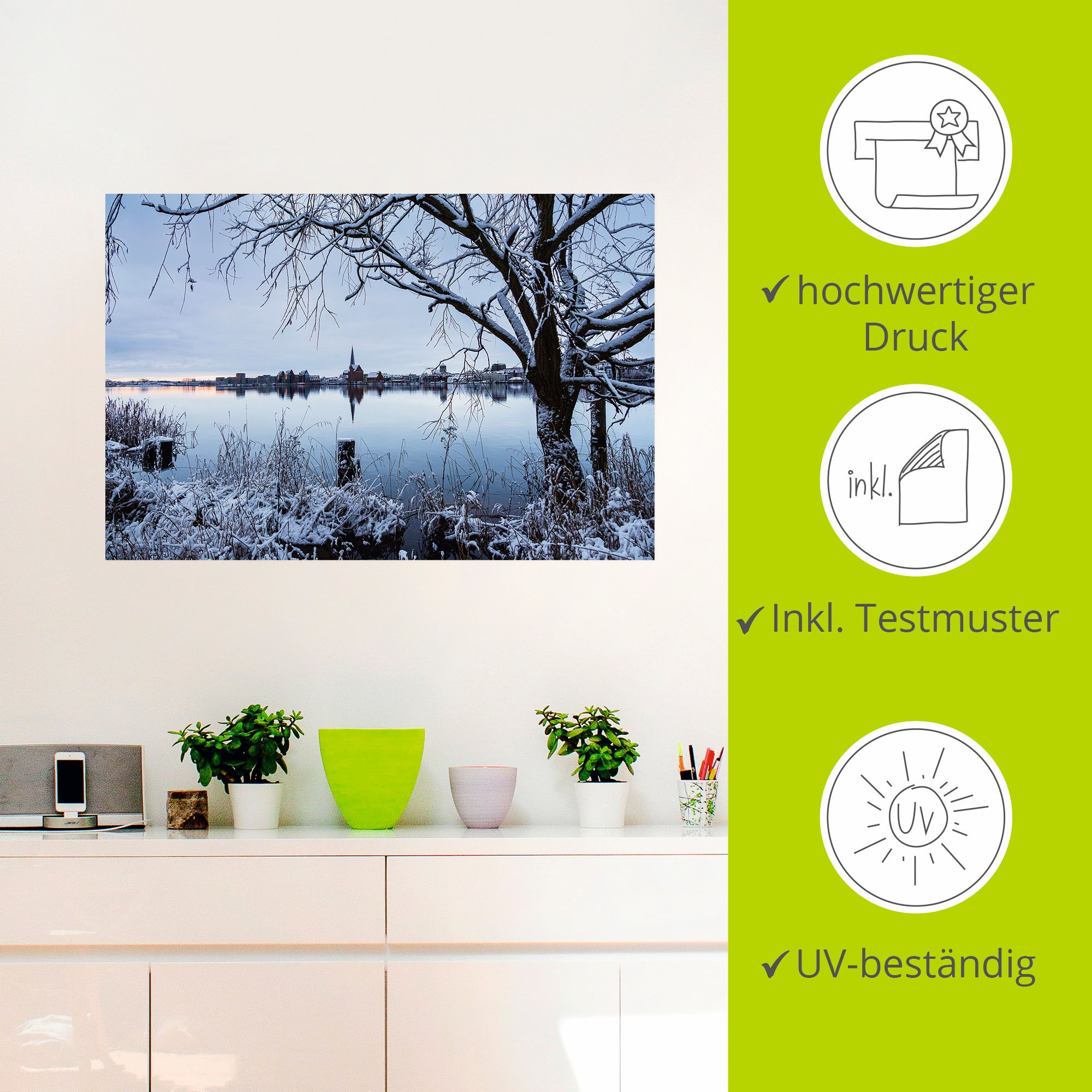 Artland Wandbild »Warnow Hansestadt Rostock im Winter«, Rostock, (1 St.), als Alubild, Leinwandbild, Wandaufkleber oder Poster in versch. Größen