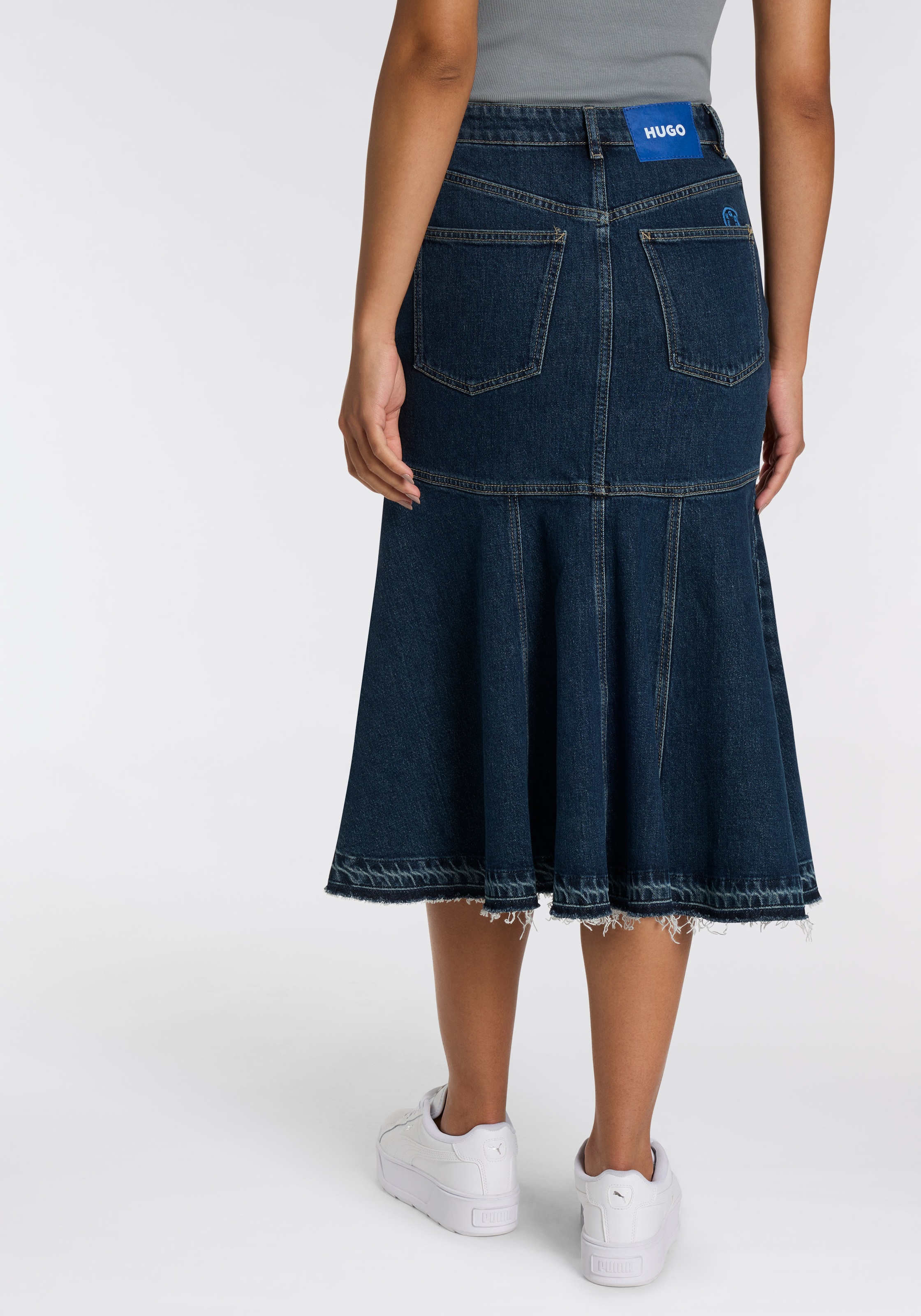 HUGO Blue Jeansrock "Gidya", Mid Rise, mit Volants und Schlitz günstig online kaufen