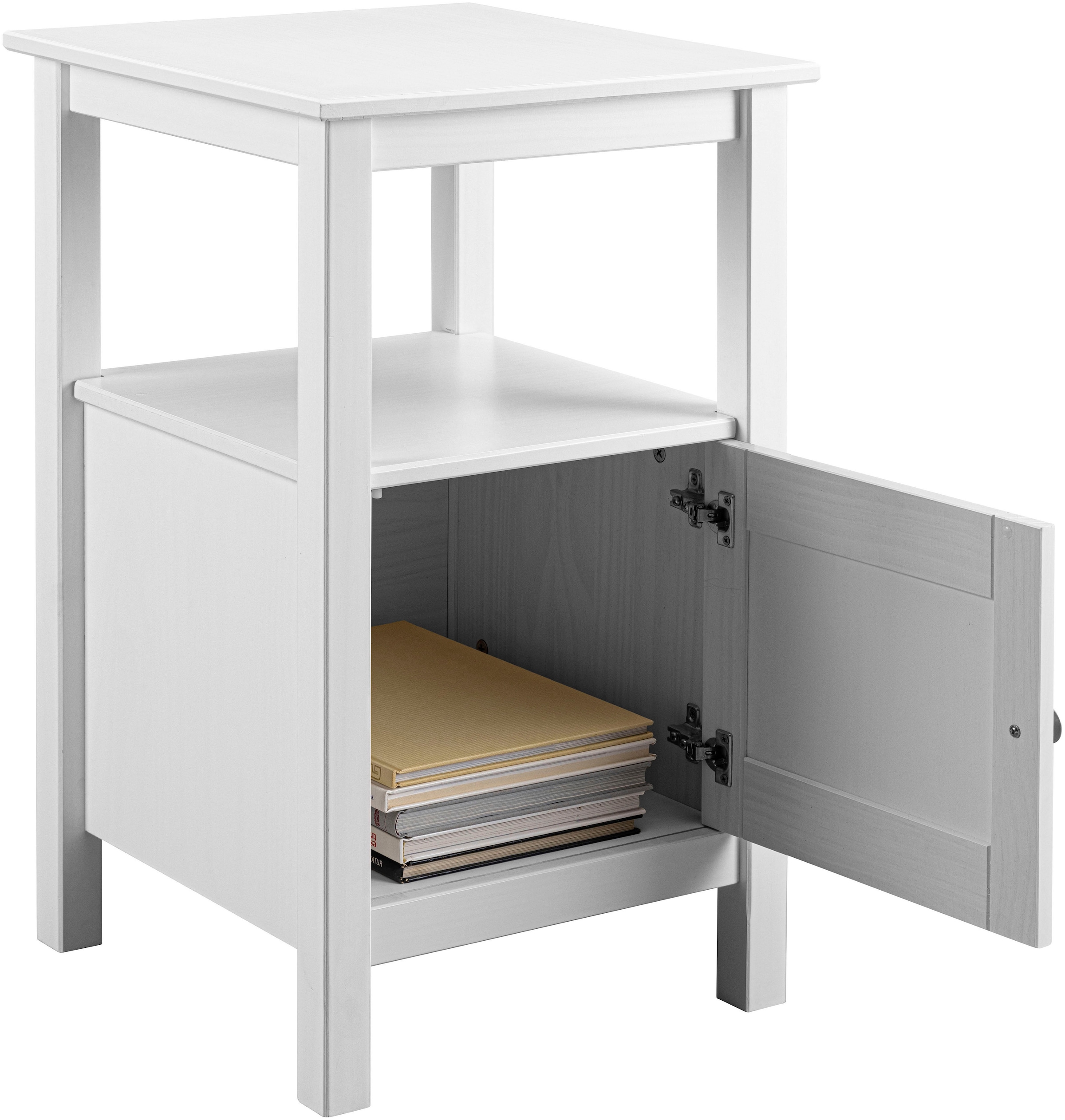 Inter Link Beistelltisch »Pinora aus massiver Kiefer, weiss lackiert, 45 x 45 x 76 cm« 1 Stk. tlg. Ablagetisch im modernem Skandi Look, mit Tür