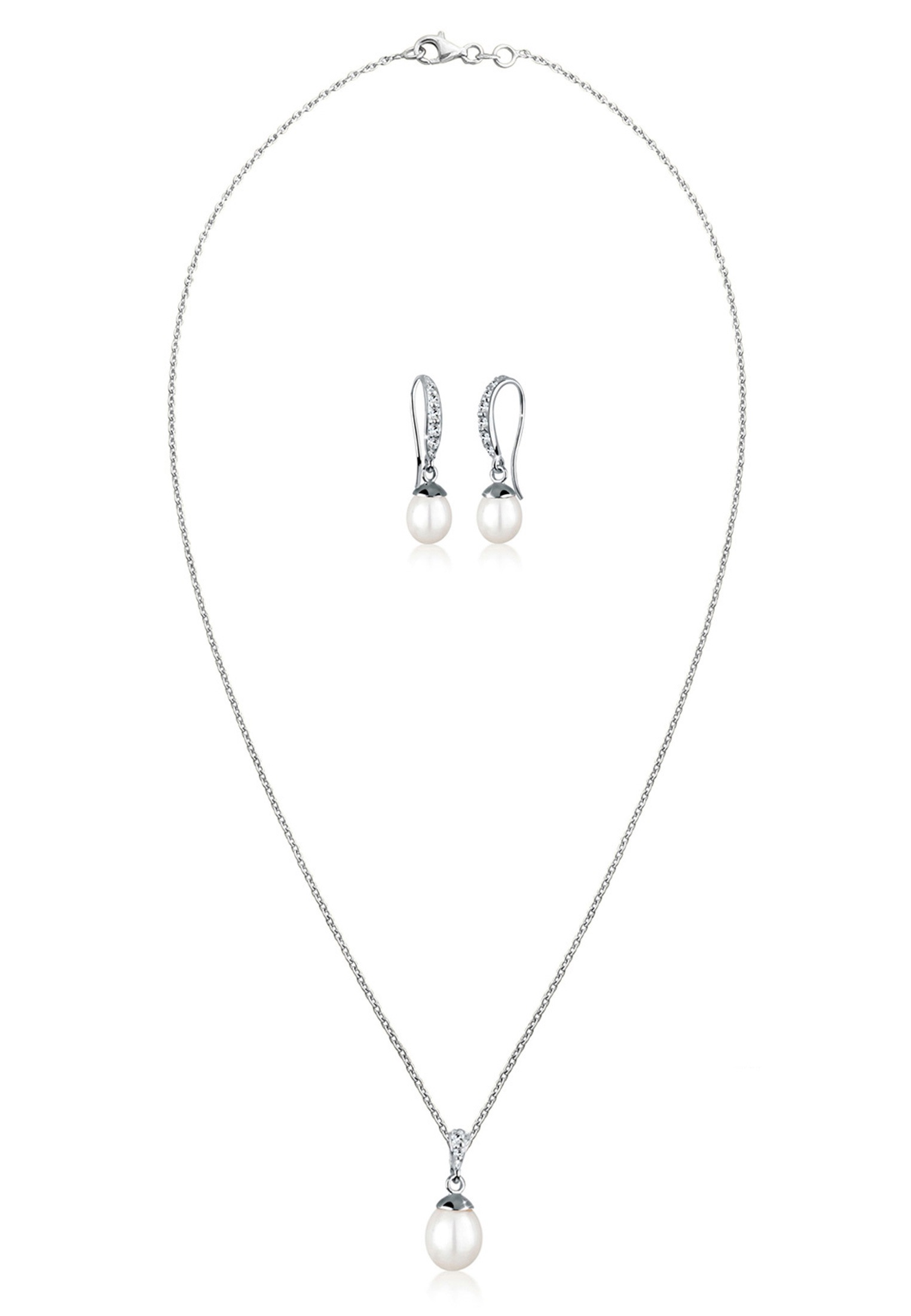 Schmuckset ELLI "Elegant Perle Kristalle 925 Silber", silber, Schmuck_Sets, Damen, onesize, Silber 925 (Sterlingsilber), Schmuckset 5