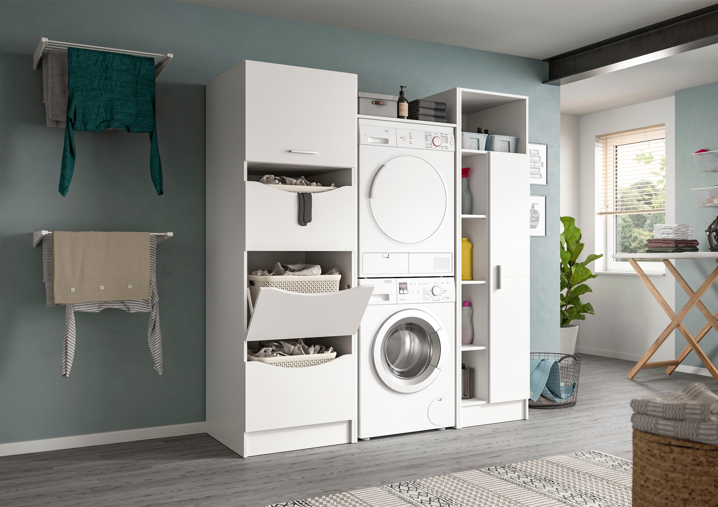welltime Waschmaschinenumbauschrank »FALAS, TOPSELLER, Höhe 195 cm, 1 Boden, für Waschmaschine &Trockner«, (1 St., in verschiedenen Farben erhältlich), Waschmaschine, Trockner, Waschmaschinenschrank, Umbauschrank, Wäsche