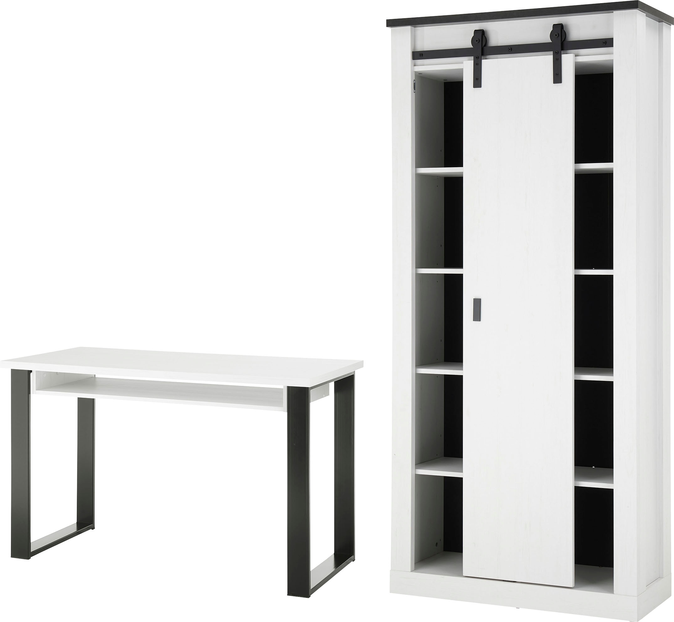 Home affaire Schrank-Set »SHERWOOD«, (2 St.), Büromöbel Set, mit Scheunentorbeschlag aus Metall, Breite ca. 220 cm