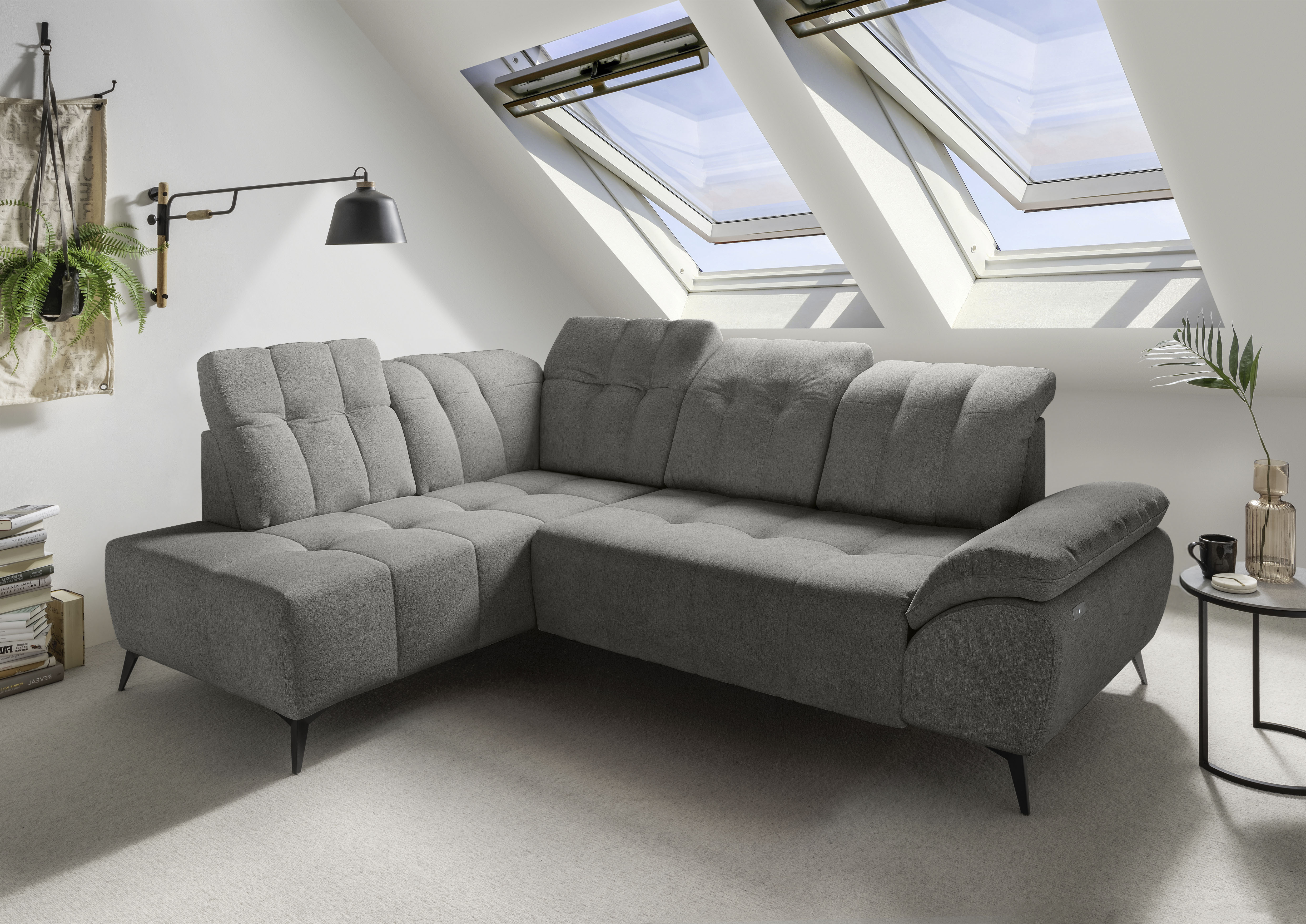 Home affaire Ecksofa "Fiore modern, bequeme Armlehne, tolle Detailverarbeitung, L-Form" elektrischer Sitzvorschub und Kopfstützen höhenverstellbar