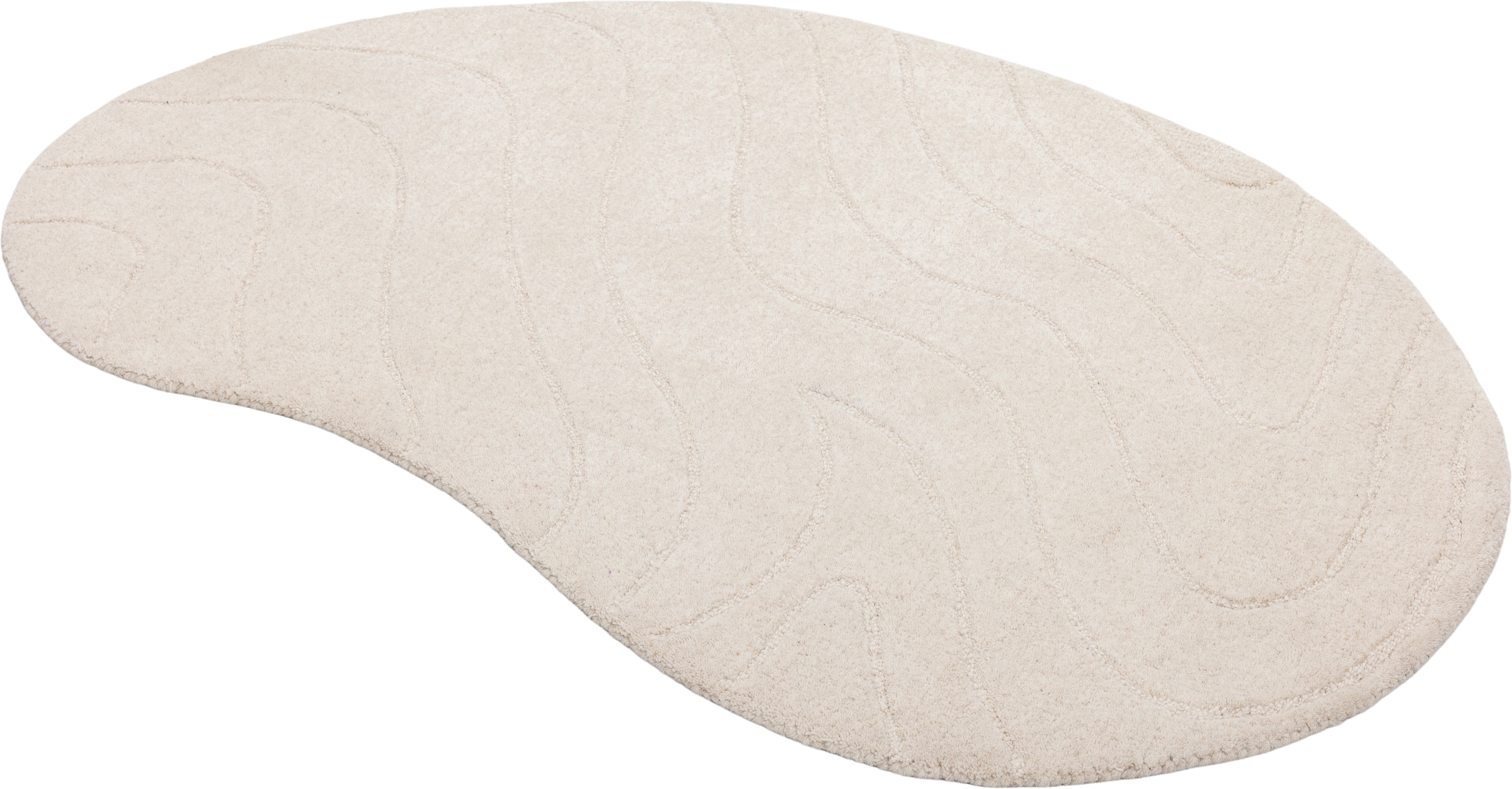 LeGer Home by Lena Gercke Wollteppich »Zarrah, mit Wellendesign, besondere Form, organisch« oval 14 mm Höhe reine Wolle, modern, Scandi, Schlafzimmer, Wohnzimmer, Esszimmer