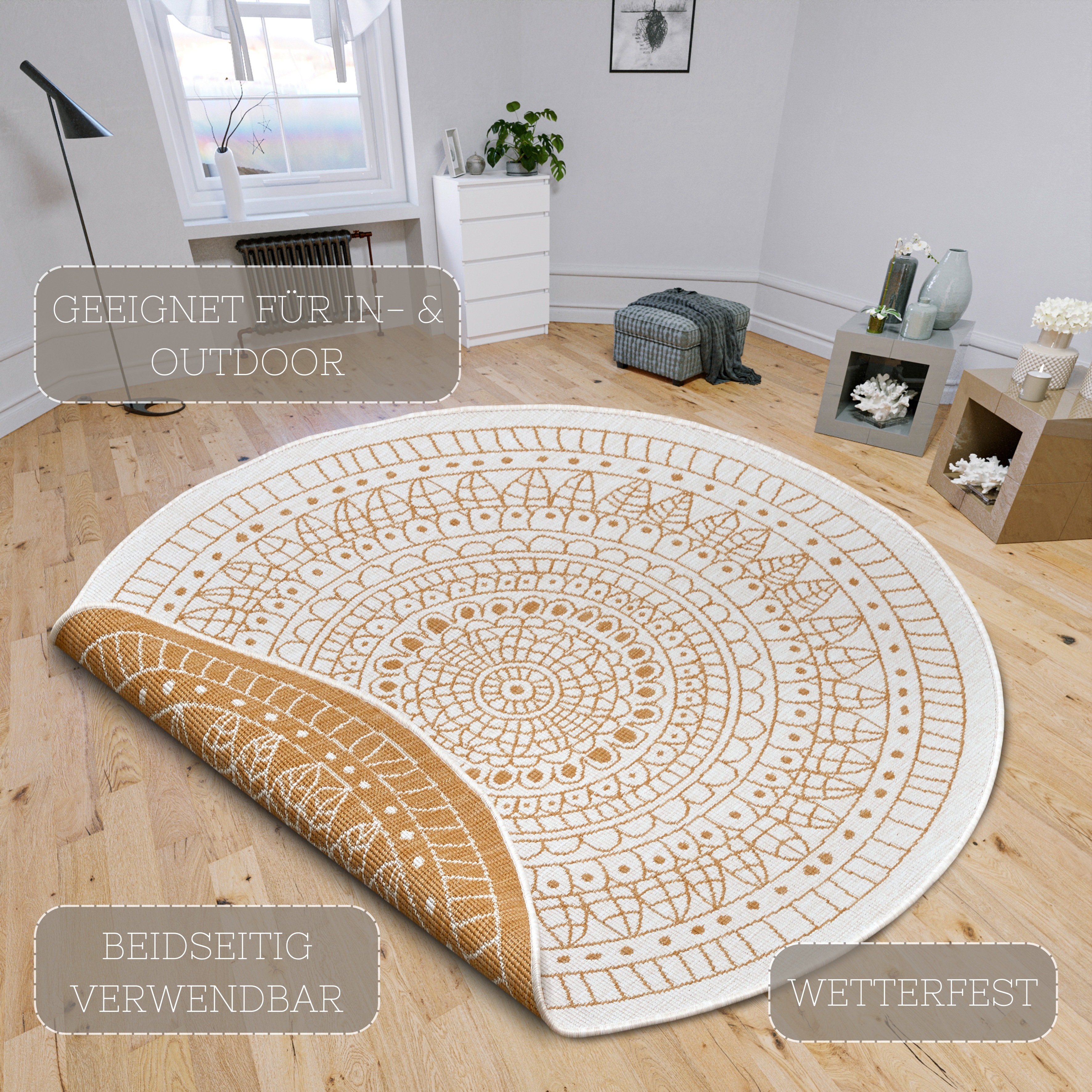 Thumbnail - HANSE Home Teppich "Porto Wendeteppich", rund, 5 mm Höhe, In-& Outdoor, Wetterfest, Balkon, Garten, Wohnzimmer, Wasserfe...