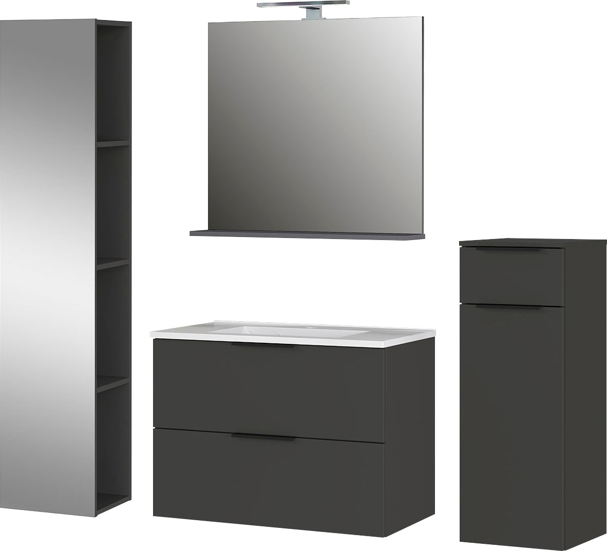 GERMANIA Badmöbel-Set »Crandon«, (4 St.), inkl. WT-Unterschrank, Spiegel, Schrank und Regal