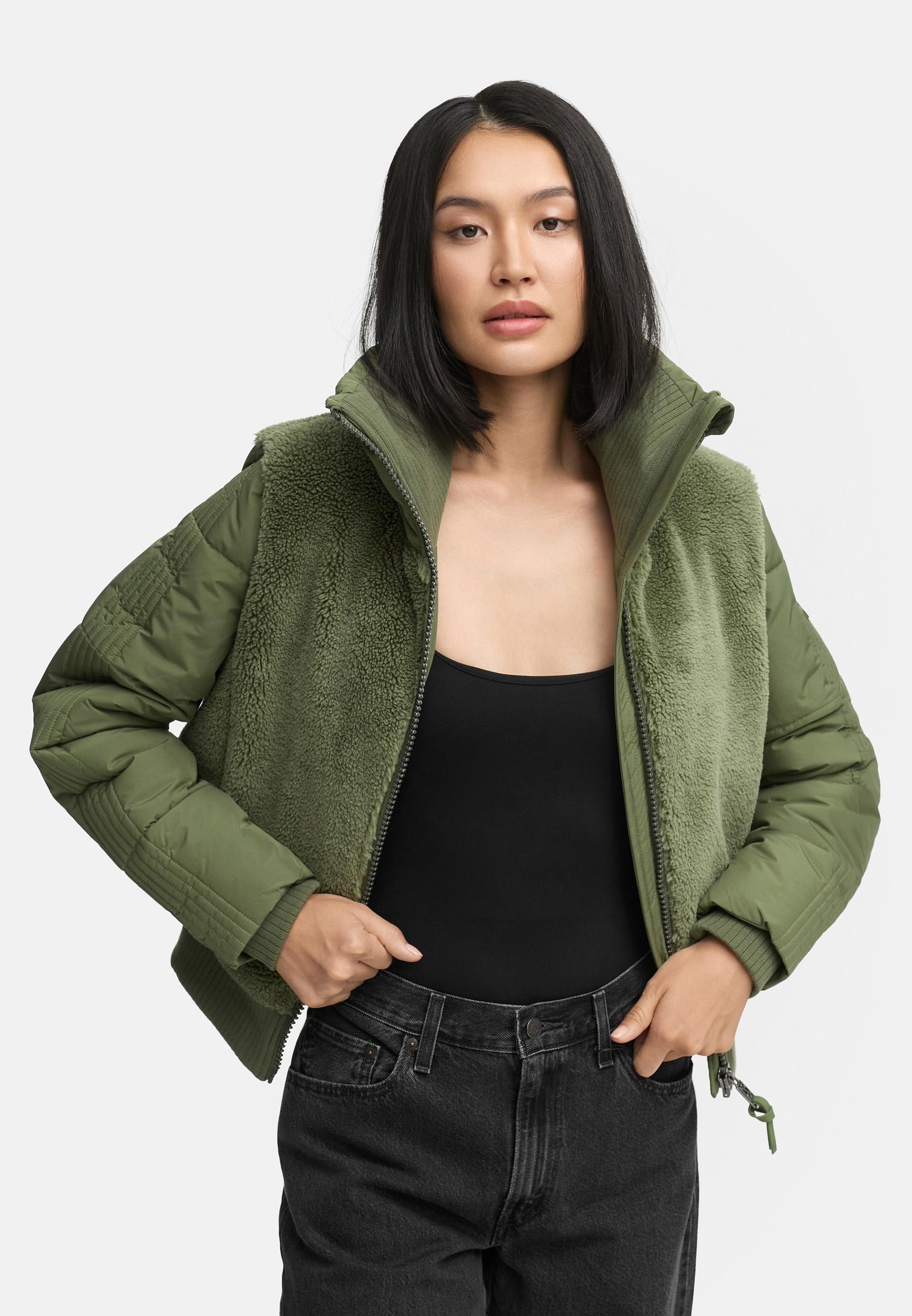 Navahoo Plüschjacke »Teddyzone 14«, ohne Kapuze, Teddy-Fleece Jacke mit hohem Kragen
