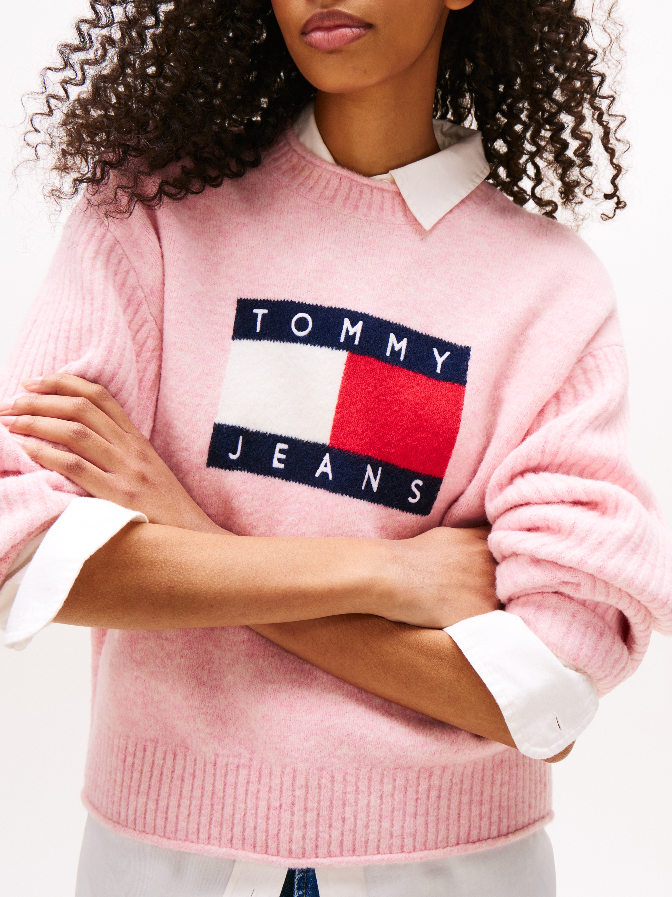 Tommy Jeans Strickpullover "TJW MELANGE FLAG SWEATER RIB EXT", in gerippter günstig online kaufen