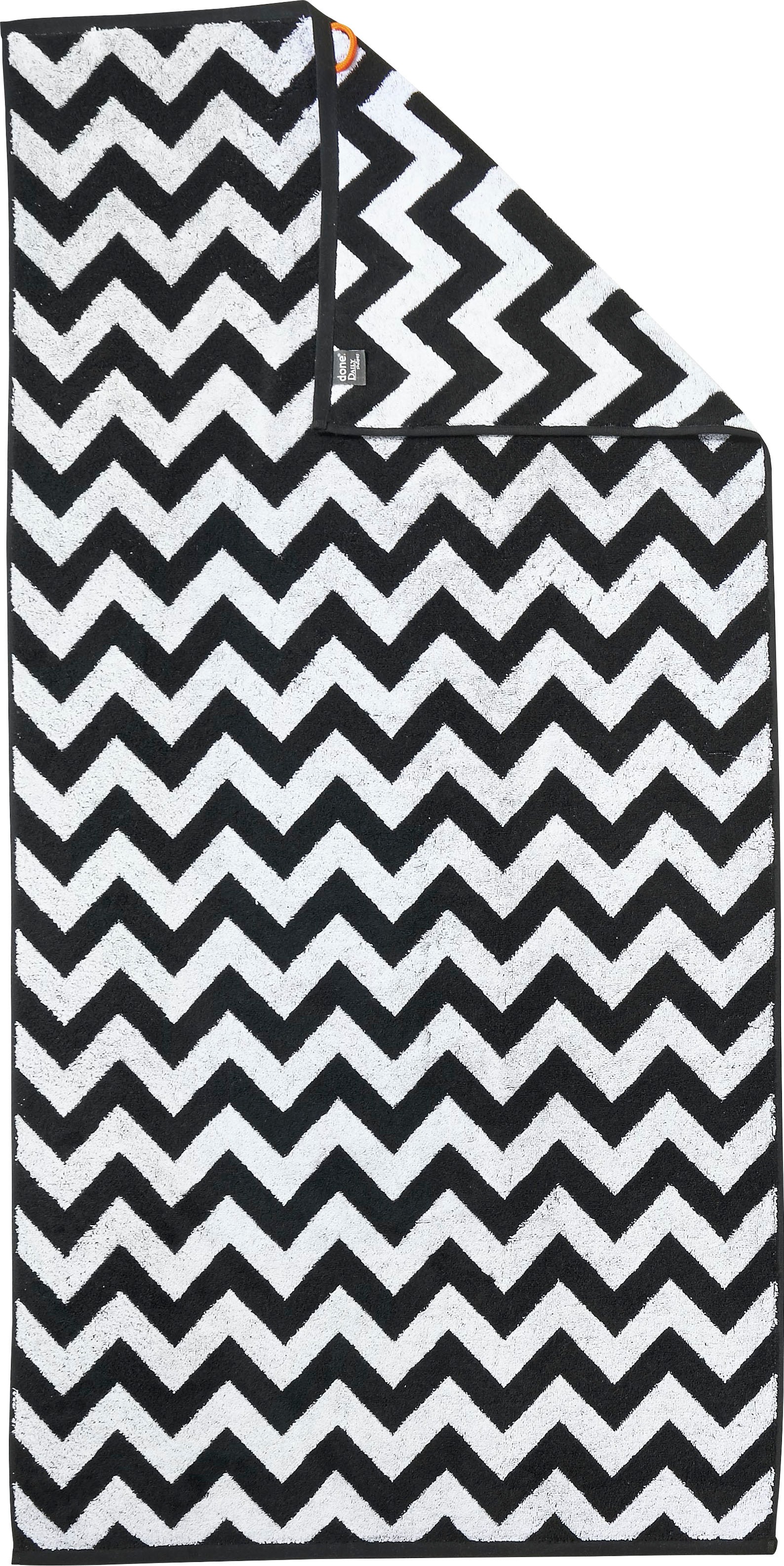 Duschtuch DONE., B:70cm L:140cm, schwarz-weiß, Jacquard-Walkfrottier, Obermaterial: 100% Baumwolle, Handtücher, "Daily Shapes ZickZack",