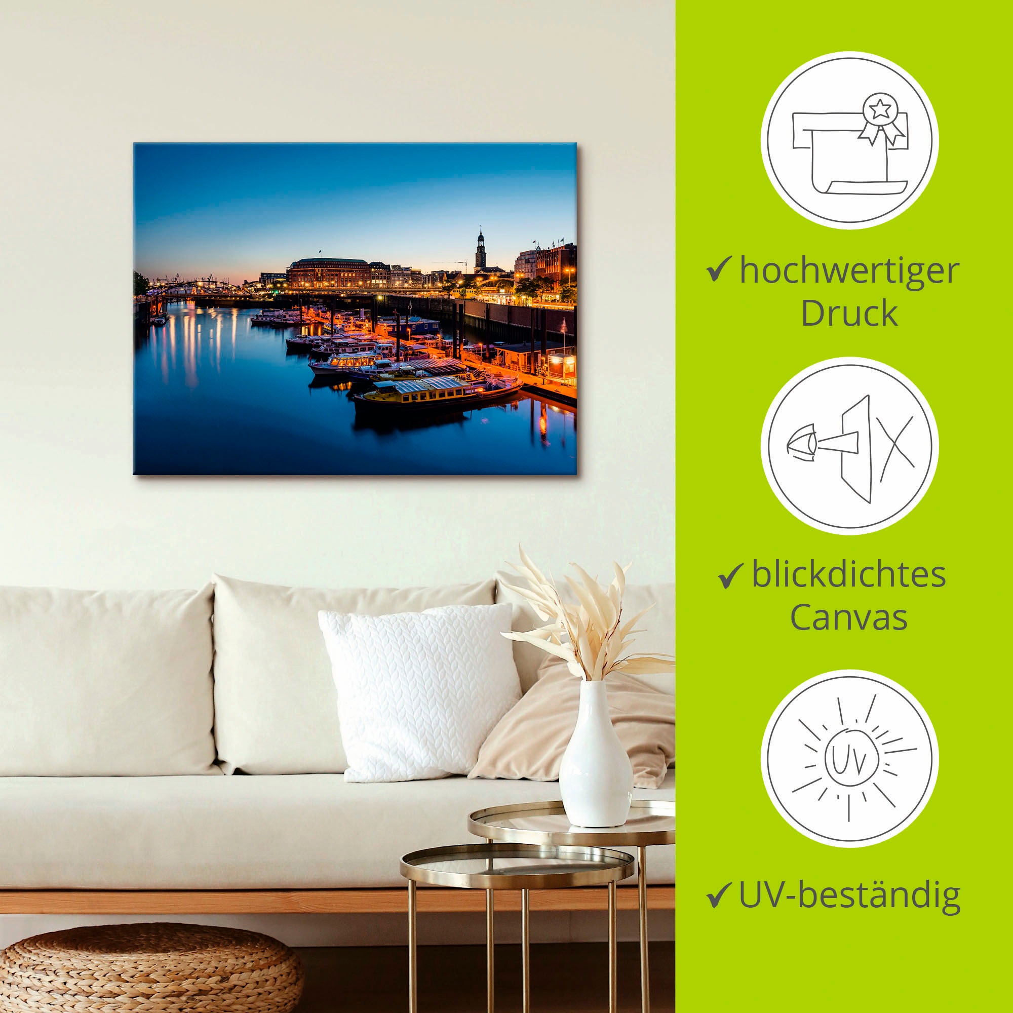 Artland Wandbild »Hamburg Hafen Panorama mit Michel«, Deutschland, (1 St.), als Alubild, Outdoorbild, Leinwandbild, Poster in verschied. Größen