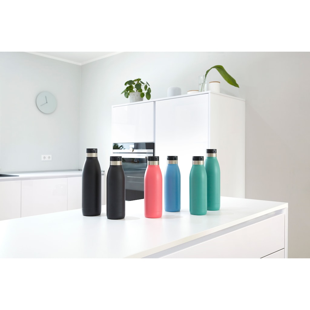Emsa Trinkflasche »Bludrop Color«, (1 tlg.), nachhaltig, wiederverwendbar, Flasche aus Edelstahl, Pulverbeschichtung, Quick-Press Verschluss, ergonomischer 360° Trinkgenuss, 12h warm 24h kühl, spülmaschinenfest, auslaufsicher