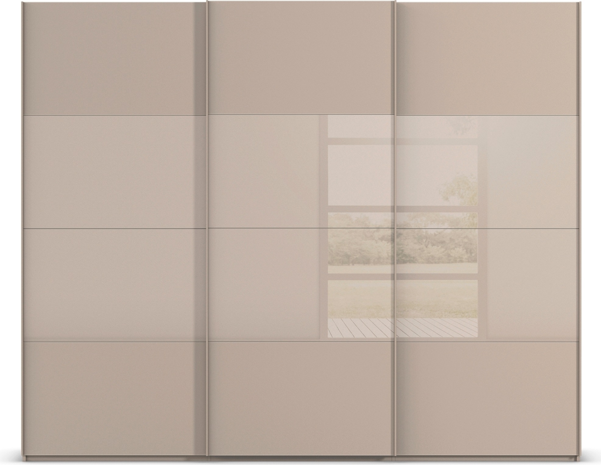rauch Schwebetürenschrank »Kleiderschrank Schrank Garderobe Schlafzimmerschrank SCALE-FYRA«, edle Türen viergeteilt Glas matt/glänzend viele Farben MADE IN GERMANY