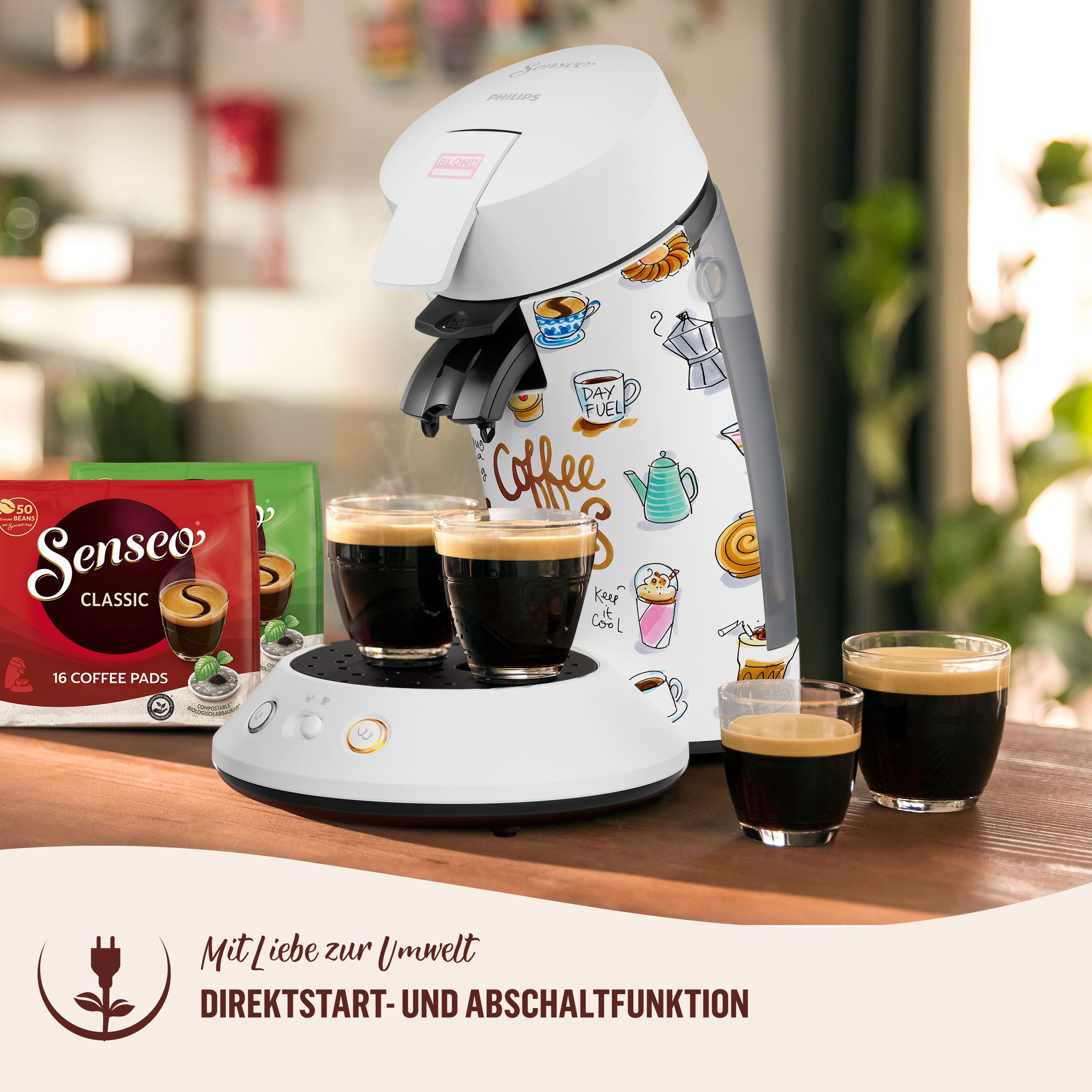 Philips Senseo Kaffeepadmaschine »Original Plus CSA210/15, mit zwei Kaffee-Einstellungen«, aus 28% rec. Plastik, inkl. 2 Blond Limited Edition Tassen