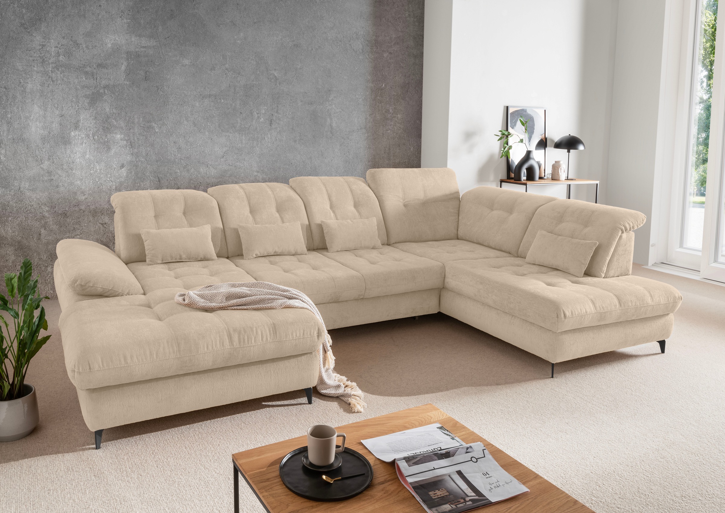 Home affaire Ecksofa "Delphino, Multifunktionen, 358 x 216 cm, modern & bequem" Microfaser, L-Form, Bettfunktion, Nierenkissen, Verstellungen