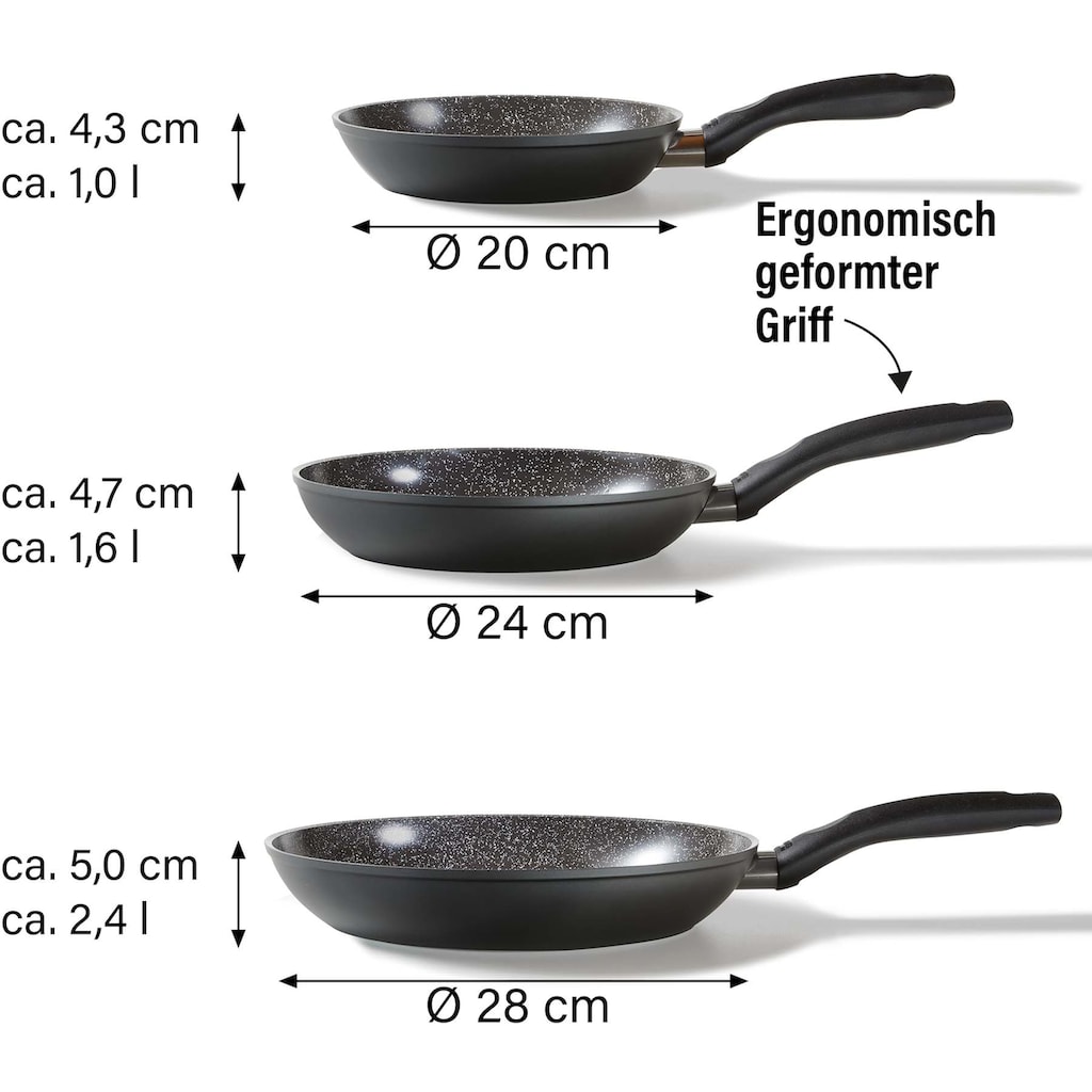 STONELINE Pfannen-Set »CERAMIC«, Aluminium, (Set, 3 tlg., je 1 Bratpfanne Ø 20/24/28 cm, H: 4,5/5/5,5 cm, - 1,0/1,7/2,7 l), Induktion