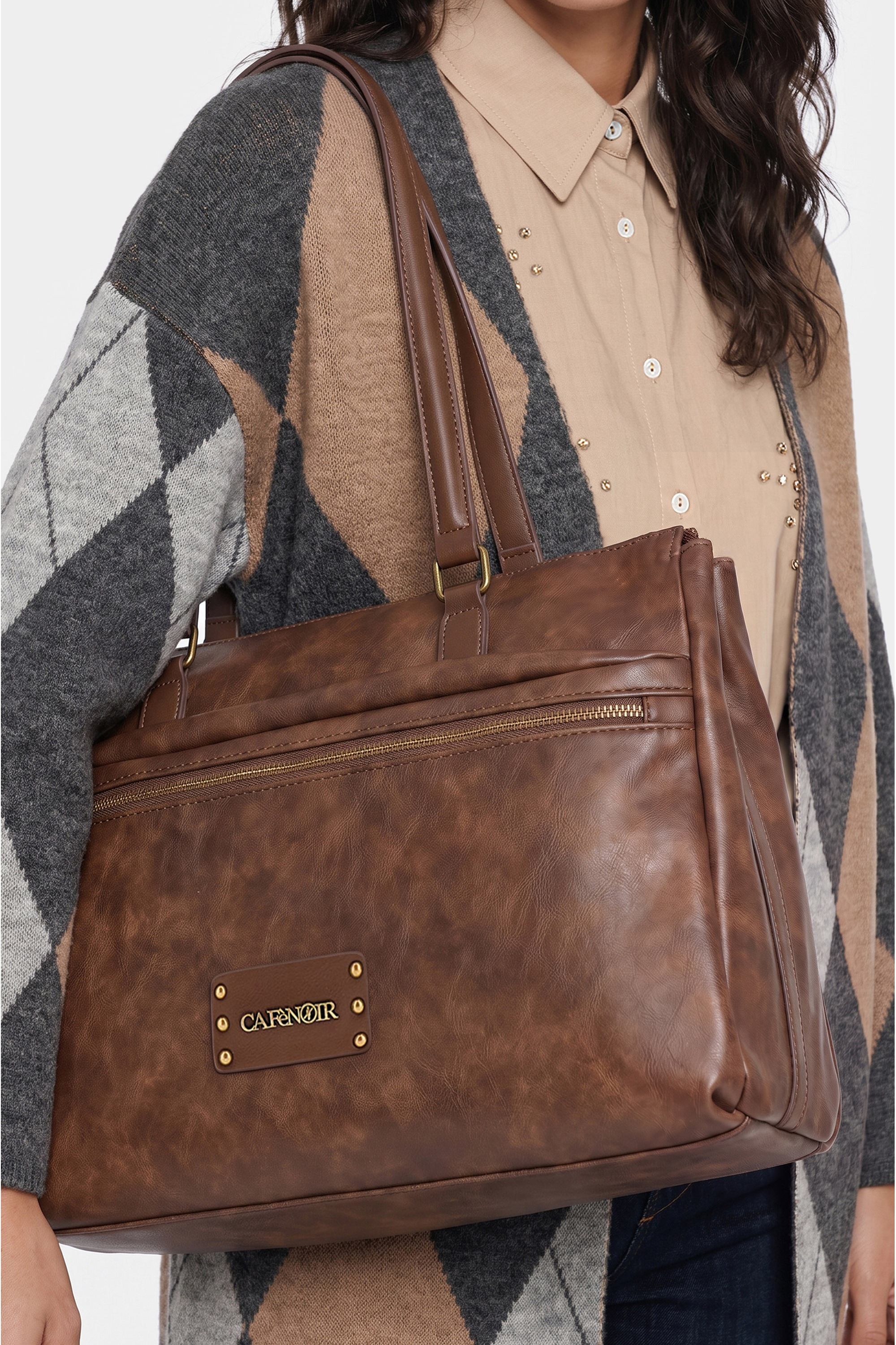 CAFèNoir Tragetasche »SHOPPER WITH FRONT ZIP POCKET C3MH1118 Damen« Tragetasche Damen, Shopper, Einkaufstasche, Fashion, Lifestyle, Sale