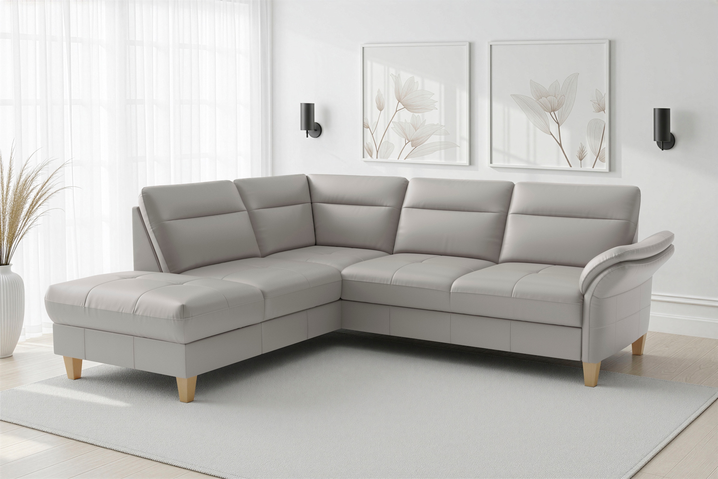 sit&more Ecksofa "Pamela L-Form, B: 218 cm, optional Schlaffunktion & Bettkasten, Leder" wahlweise mit Armteilverstellung, Sofa mit Federkern, Sitzhöhe: 48 cm