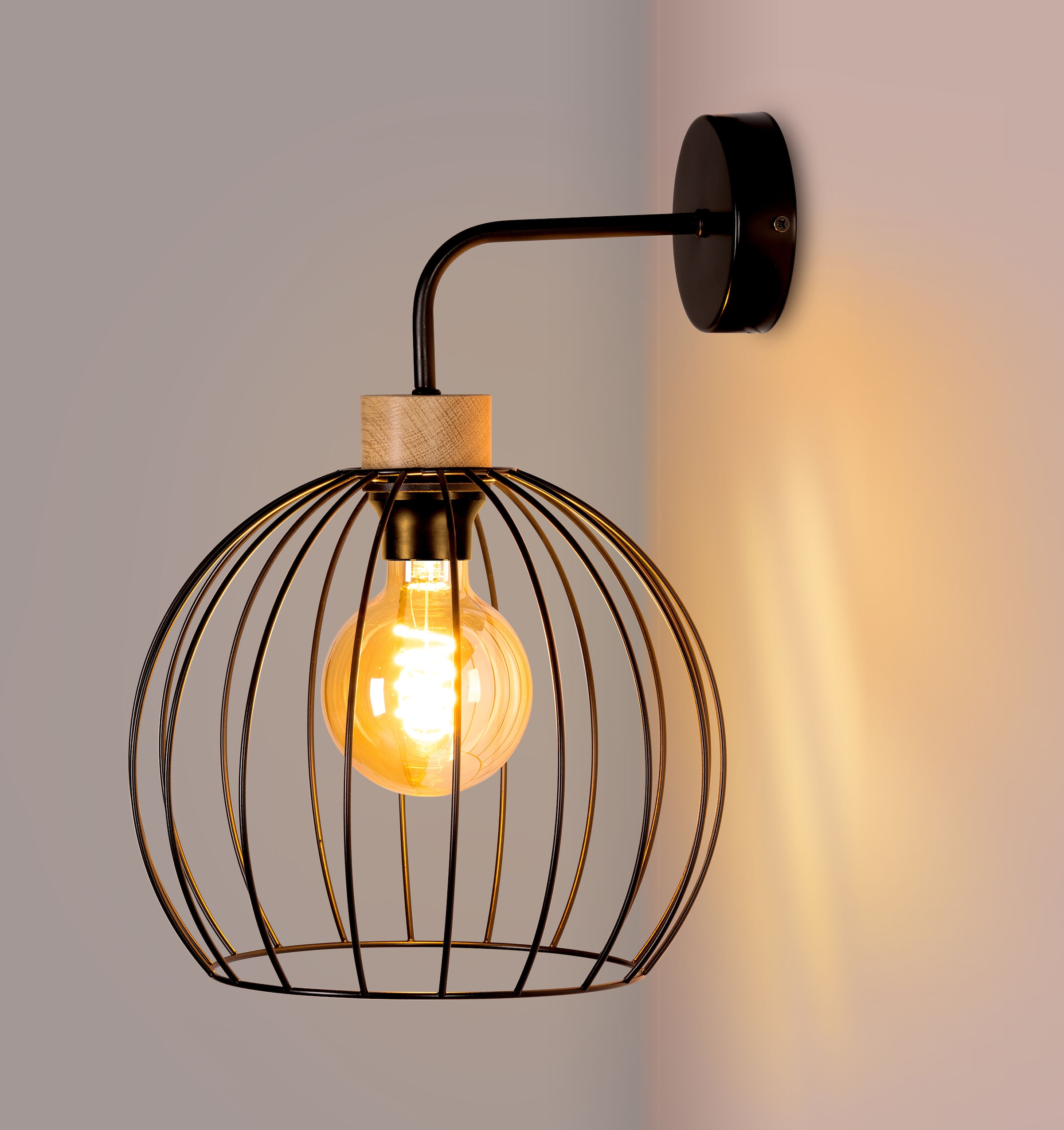 BRITOP LIGHTING Wandleuchte »Coop«, 1 flammig-flammig, Dekorative Leuchte  aus Metall mit Elementen aus Eichenholz | BAUR | Wandleuchten