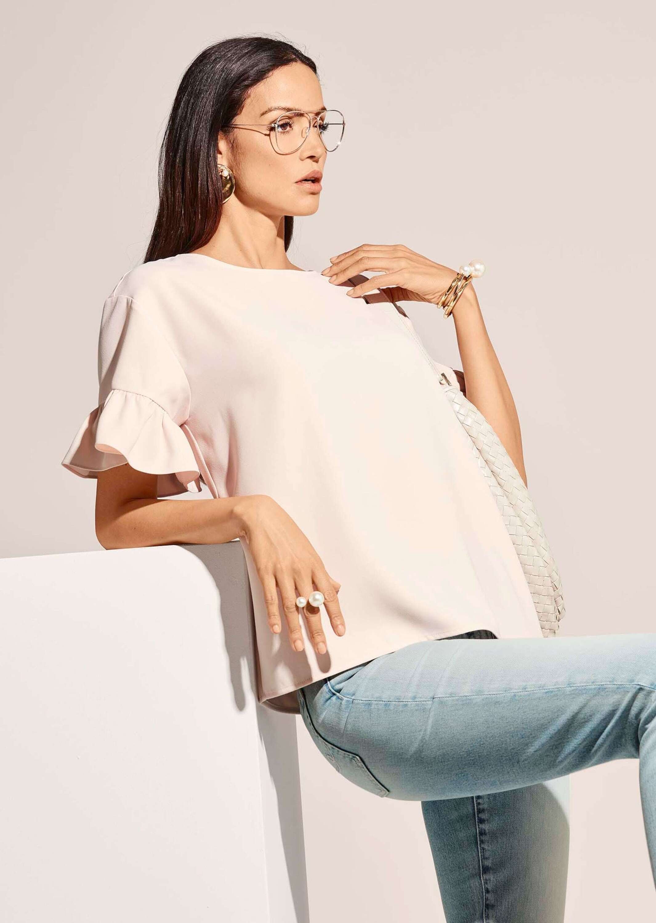 MADELEINE Kurzarmbluse »Bluse Hemdbluse mit glänzendem Finish«