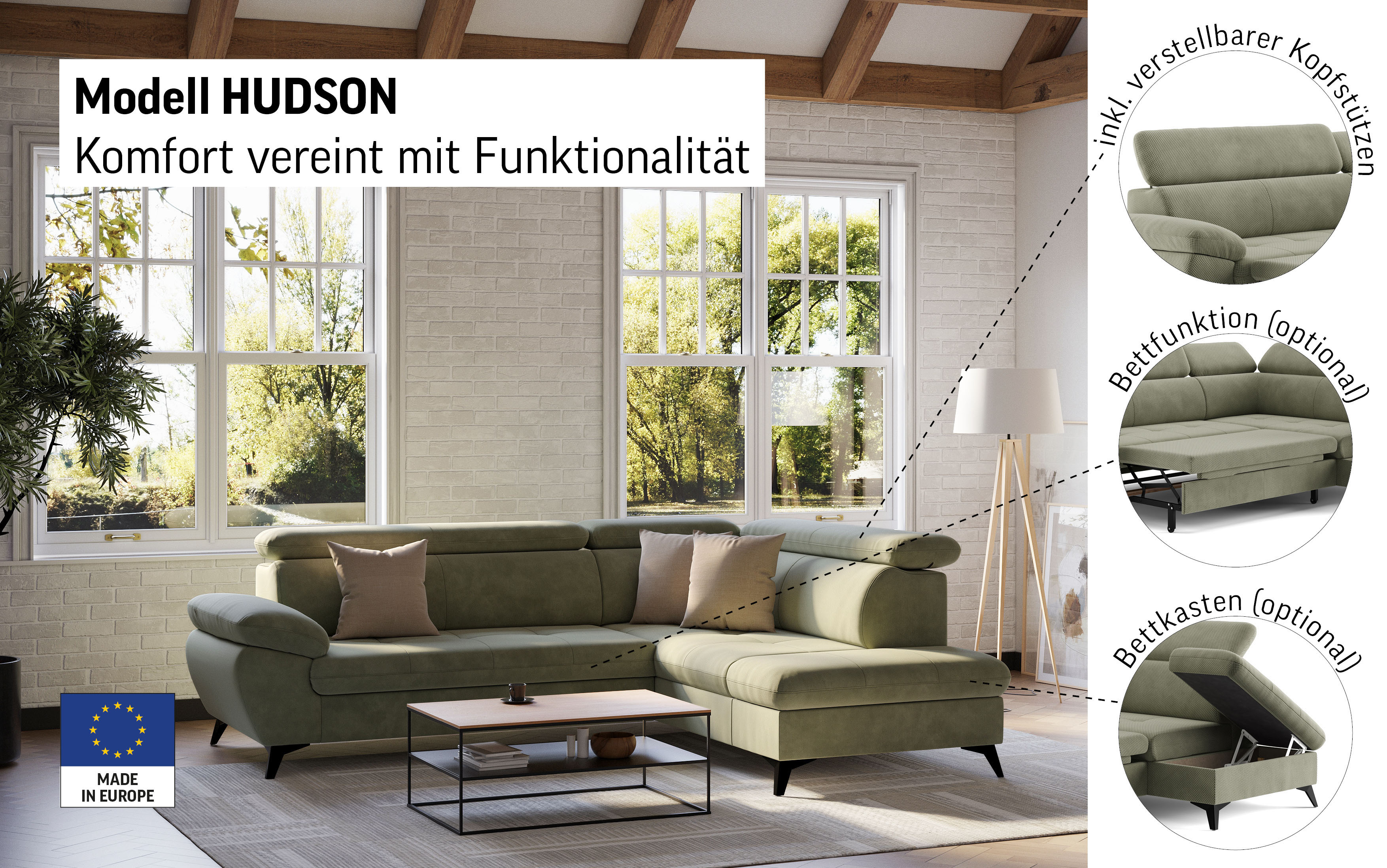 Thumbnail - COTTA Ecksofa "Hudson L-Form", mit Kopfteilverstellung, wahlweise mit Bettfunktion & Bettkasten