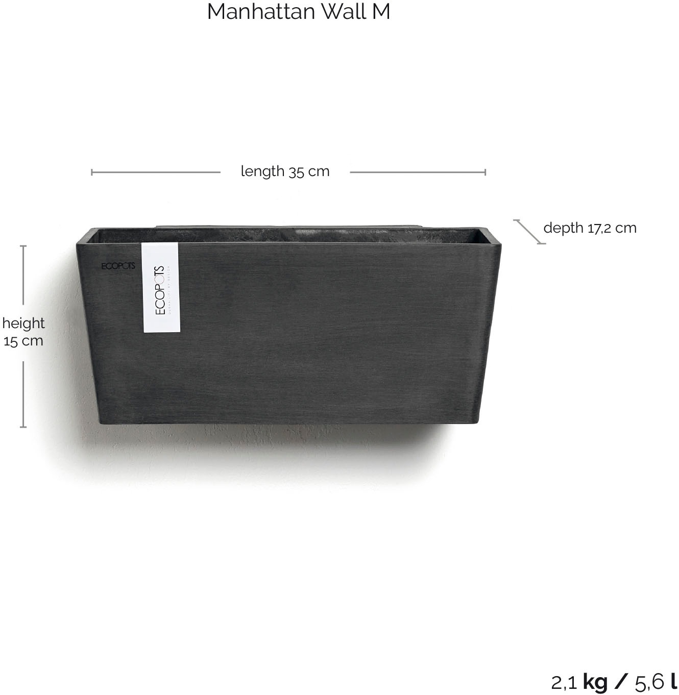 ECOPOTS Blumentopf »Manhattan Wall 35 Dunkelgrau« für innen und außen: frostsicher, bruchsicher und lichtbeständig