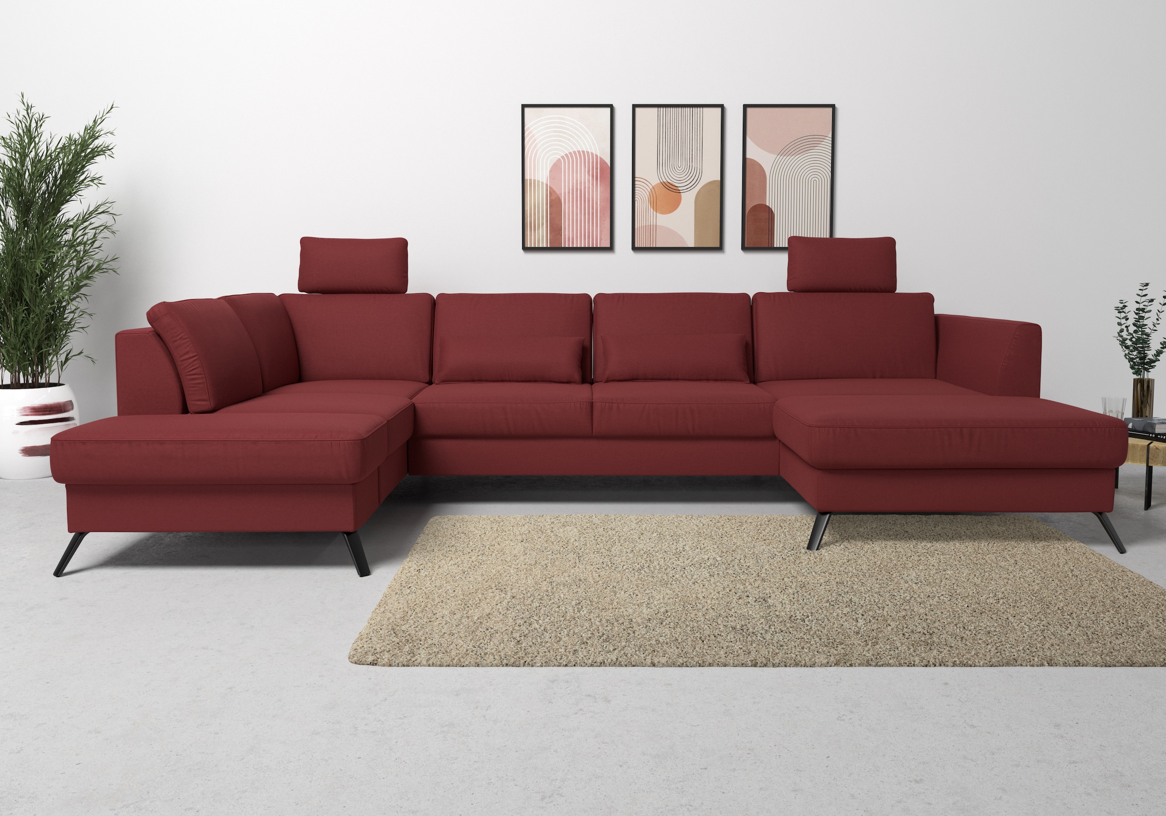 sit&more Wohnlandschaft »Olsen U-Form«, inklusive Sitztiefenverstellung, wahlweise mit Bettfunktion, 15cm hoch