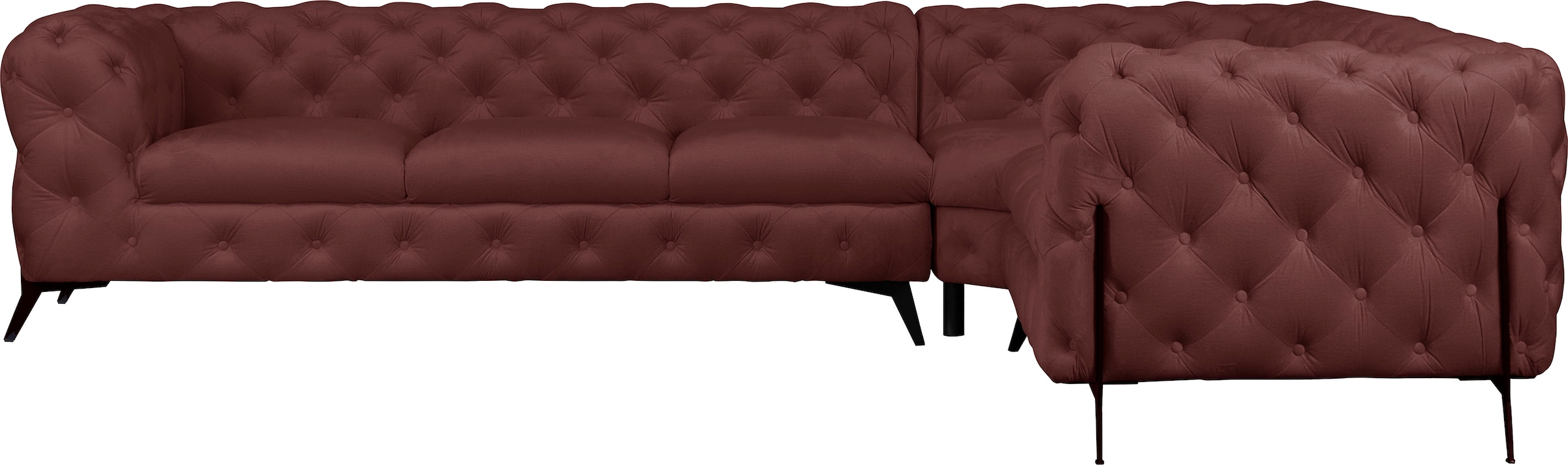 Leonique Chesterfield-Sofa »Amaury L-Form«, großes Ecksofa, Chesterfield-Optik, Breite 323 cm, Fußfarbe wählbar