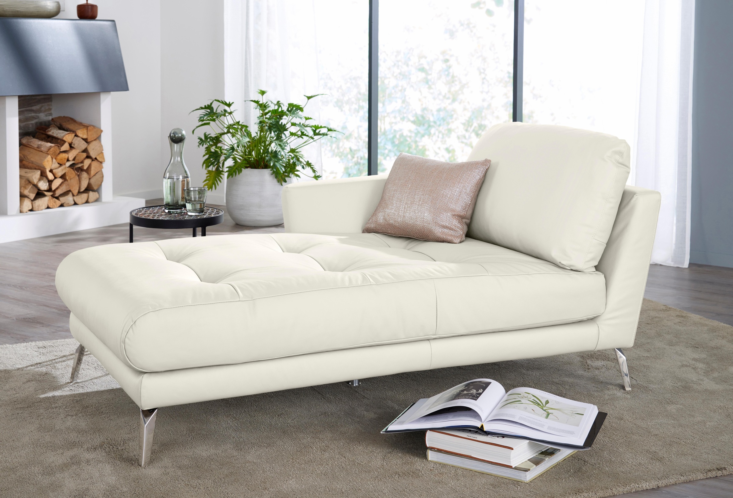 W.SCHILLIG Chaiselongue »softy«, mit dekorativer Heftung im Sitz, Füße Chrom glänzend