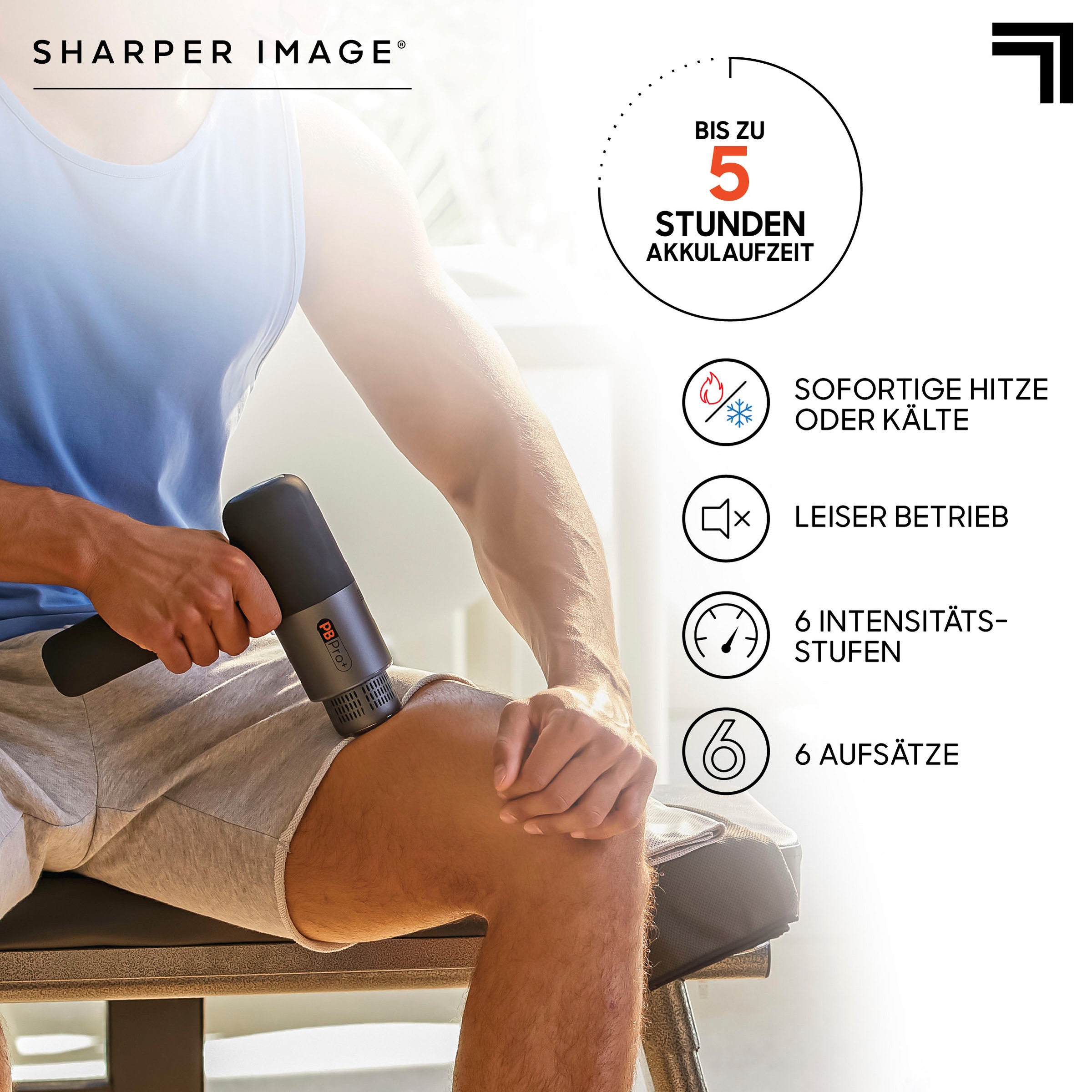 Sharper Image Massagepistole »Fitness Hot- & Cold-Aufsatz, Massagegun«, mit Kälte-/ Wärmefunktion & 6 Massageköpfen