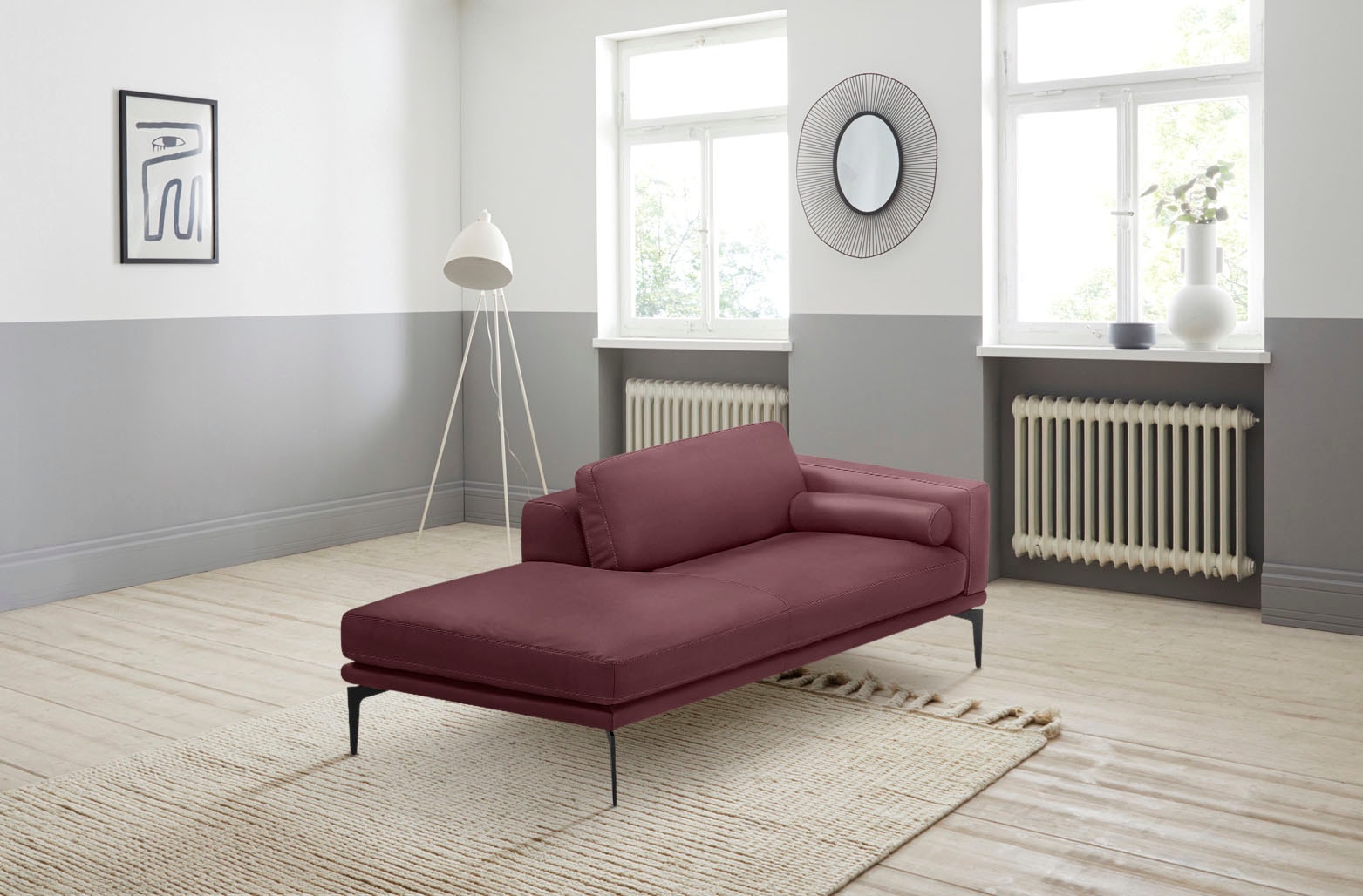 Egoitaliano Ottomane "Masu, Design trifft super Sitzkomfort, mit toller Detailverarbeitung" Rückenkissen und Armteilrolle für mehr Komfort, mit Metallfüßen