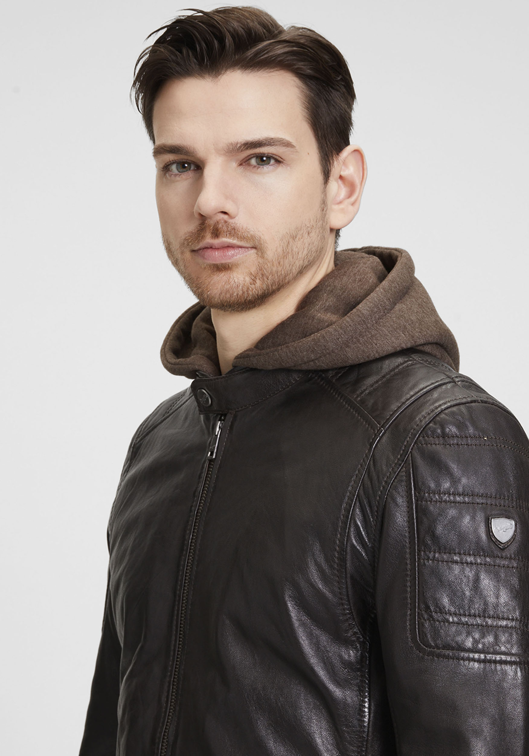 Thumbnail - Mauritius Lederjacke "Rylo LAKEV" mit Kapuze Reißverschluss, Reißverschlusstaschen