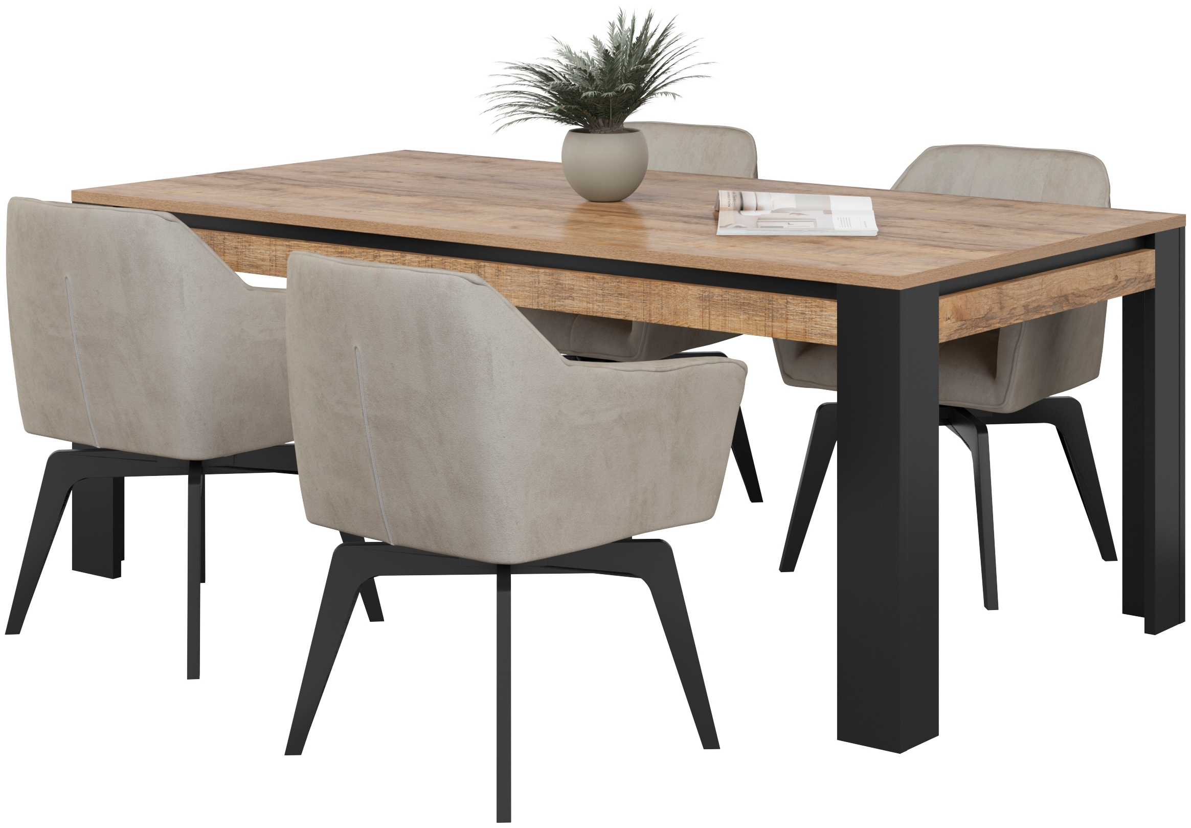 INOSIGN Esstisch »Tudor, Breite 195, rechteckig, Esszimmertisch, Küchentisch«, Tisch in Holzoptik mit schwarzen Beinen