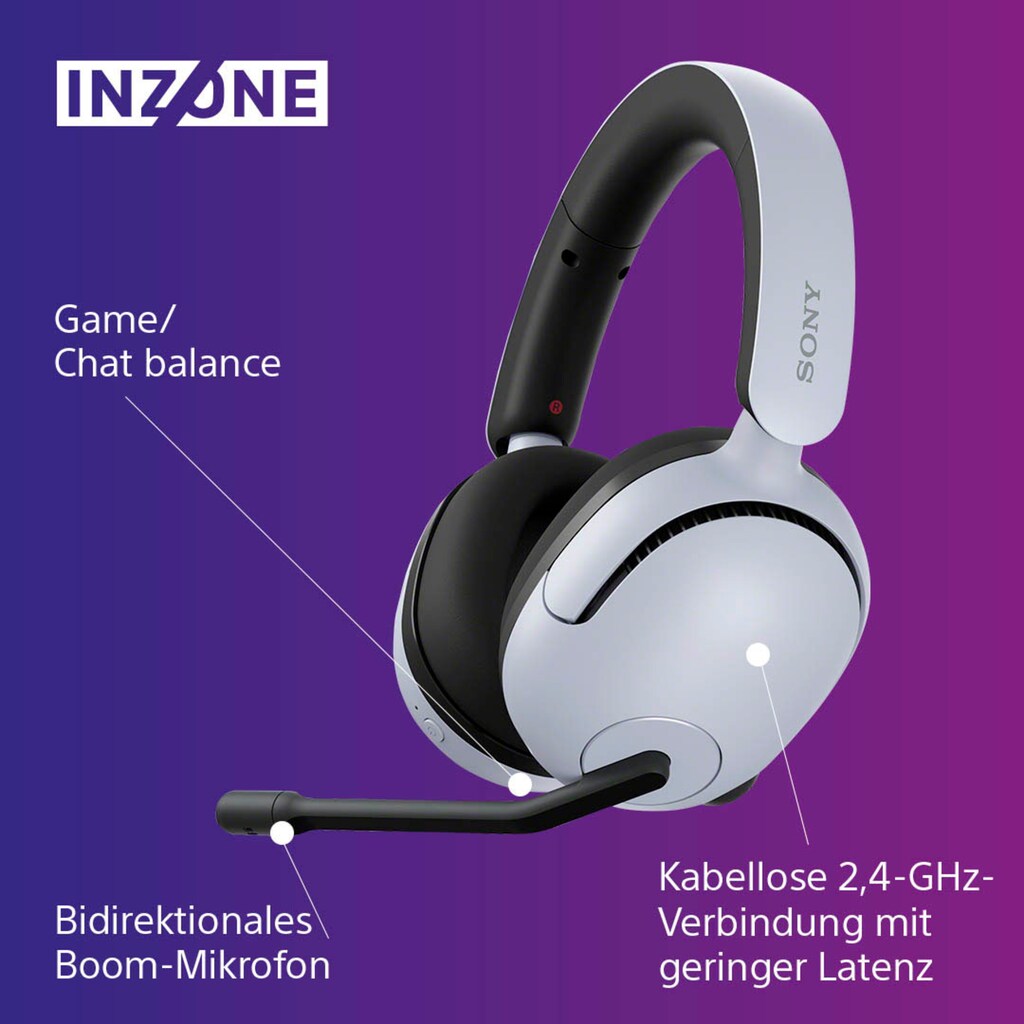 Sony Gaming-Headset »INZONE H5«, Bluetooth, Rauschunterdrückung, 360 SpatialSound, 28Std Akkulaufzeit, geringe Latenz, Mic mit AI