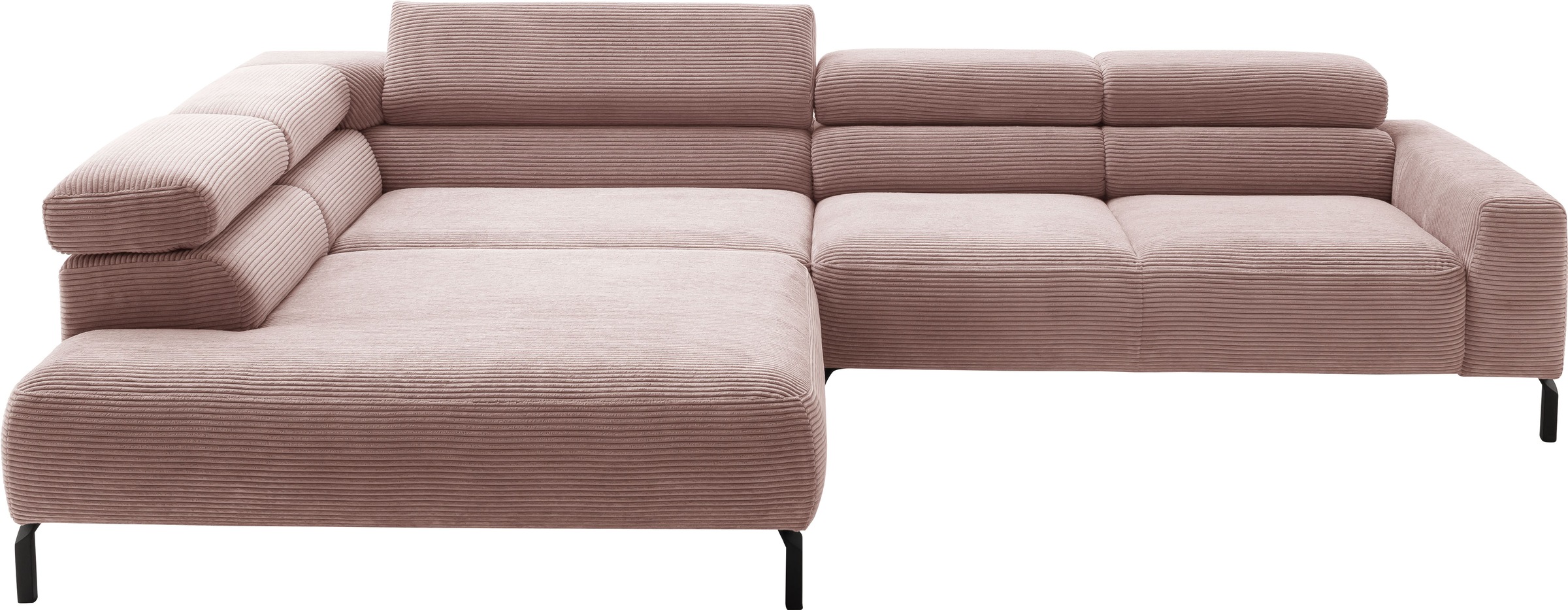 Places of Style Ecksofa »Antonelli, L-Form, inkl. Kopfteilverstellung, Breite 312 cm«, mit elektrischer Sitztiefenverstellung, in Cord, rosé