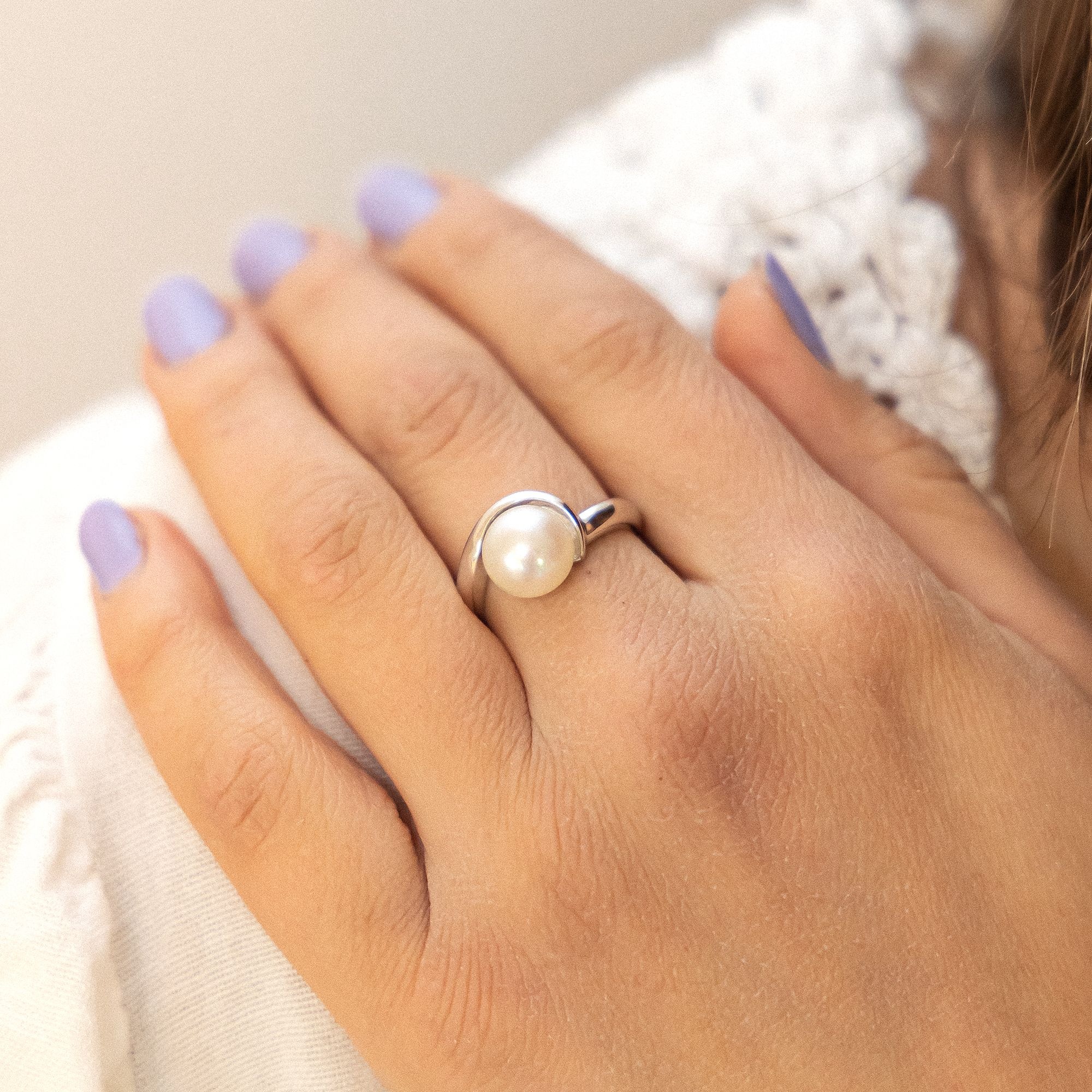 Zeeme Fingerring Weiße Perle Silber 925 Größe 58 2