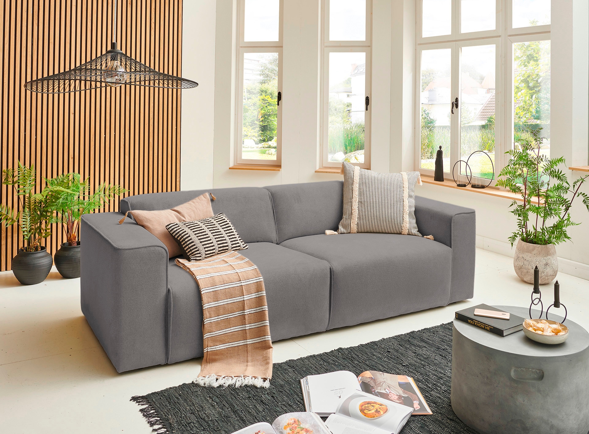 Home affaire 3-Sitzer "Noord mit Kedernaht, Breite 232 cm" Cord, Struktur, Webstoff, mit Wellenunterfederung, Massivholzrahmen