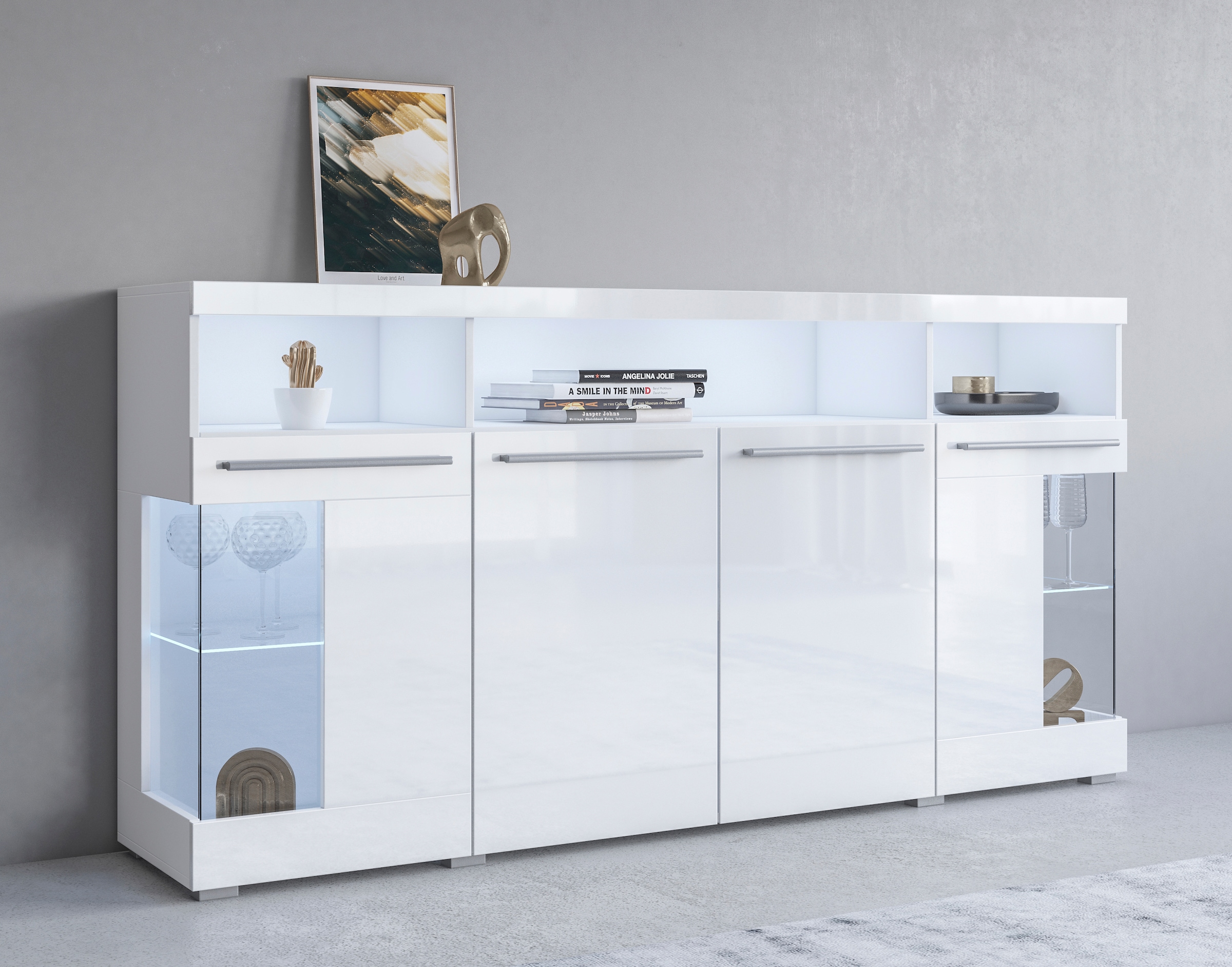 INOSIGN Sideboard "India,Breite 182cm, stilvolle Kommode mit Glastüren", Kombikommode viel Stauraum, Einlegeböden verste