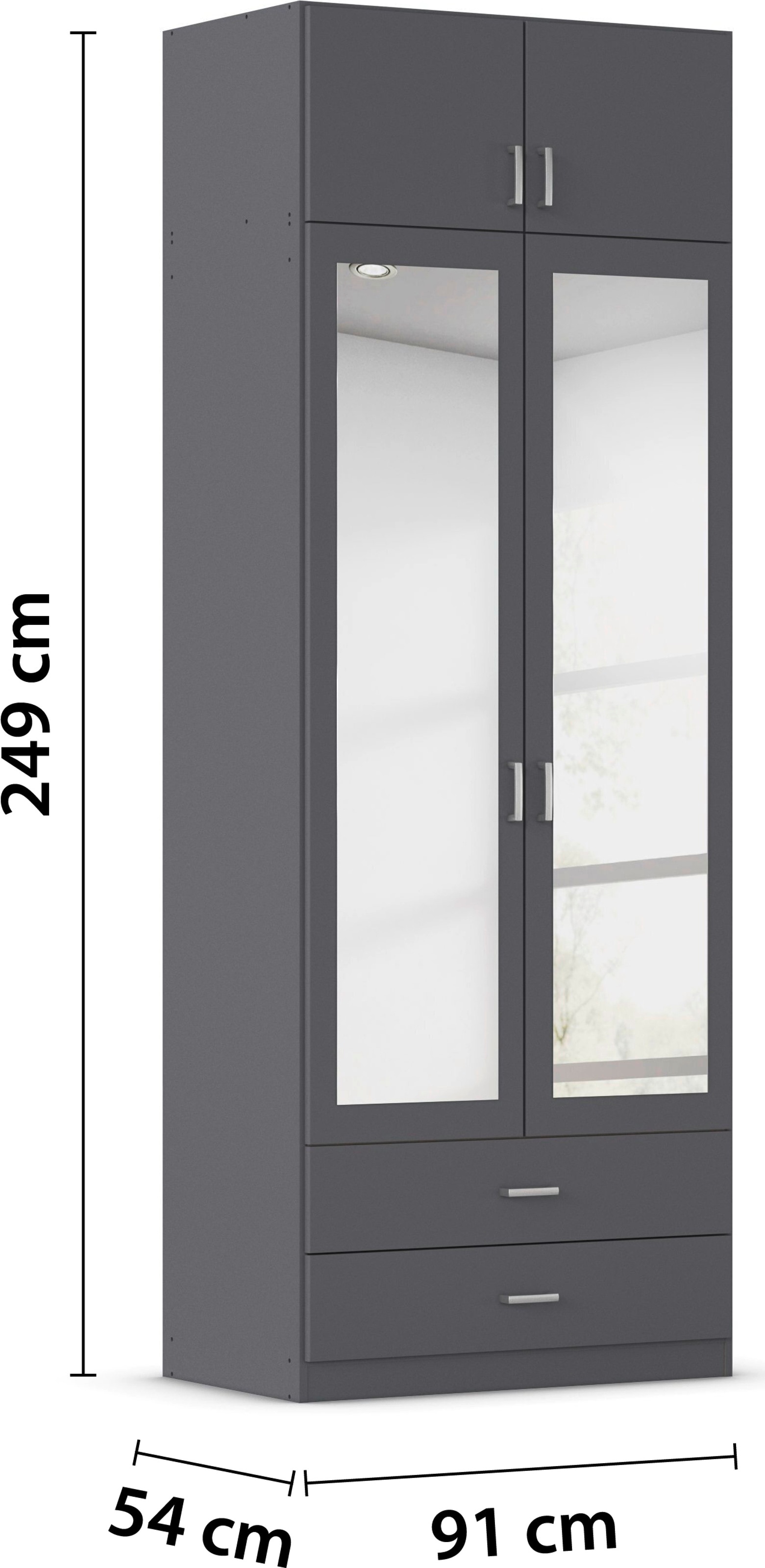 rauch Kleiderschrank »Schrank Garderobe Wäscheschrank GAMMA in 4 Breiten 91-226 cm« 3 verschiedene Ausstattungen BASIC/CLASSIC/PREMIUM (inkl. SOFT-CLOSE),  mit Schubladen und Schrankaufsatz sowie Spiegel MADE IN GERMANY