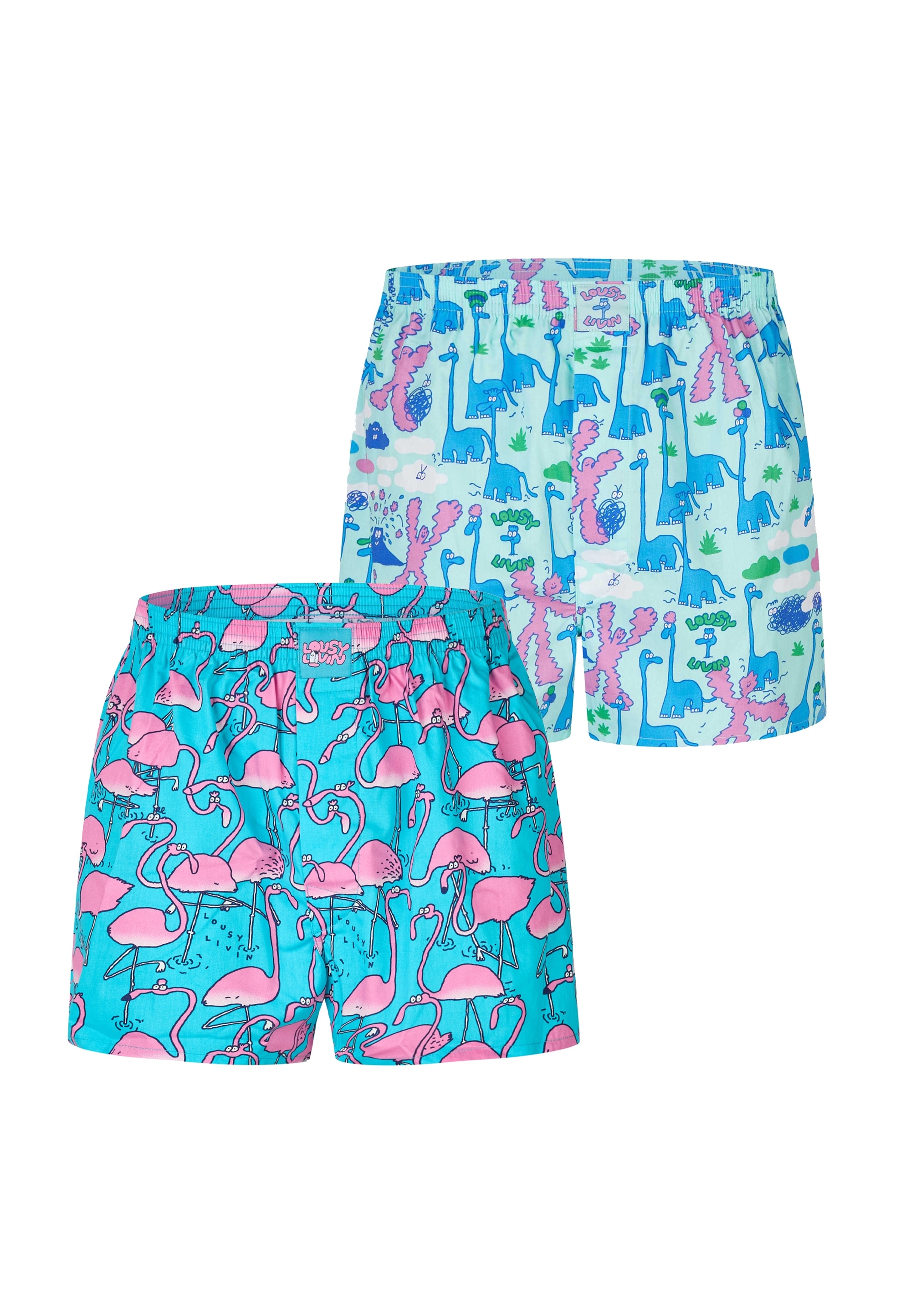 Lousy Livin Boxershorts »Dino & Greater Flamingo« 2 Stk. mit lässigen Allover-Prints