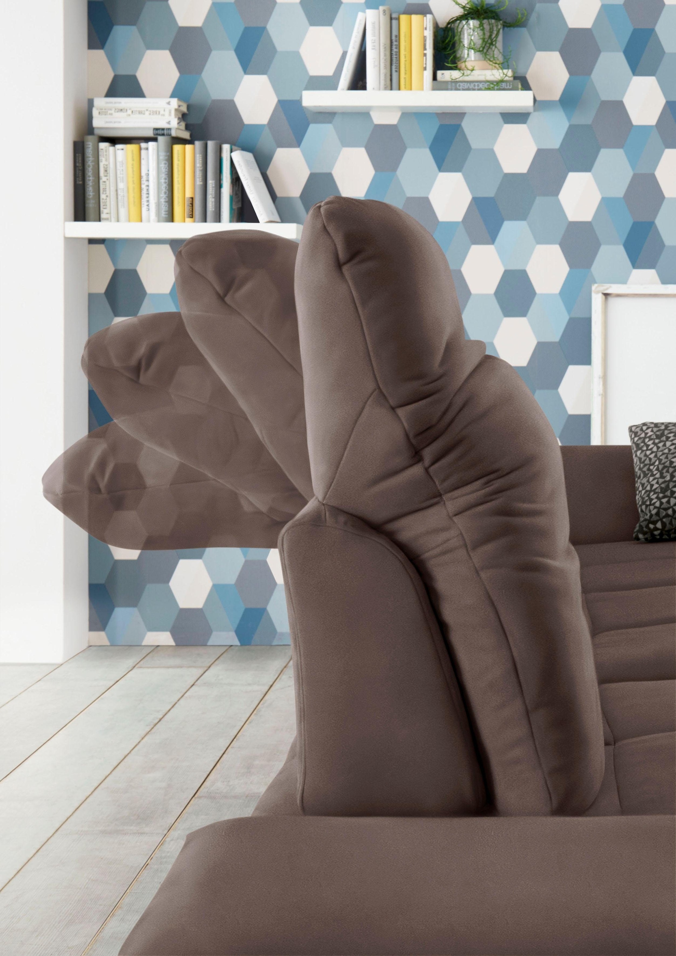 set one by Musterring Ecksofa »SO4100 V«, mit verstellbaren Kopfteilen, wahlweise mit Funktionen, Cord-Bezug