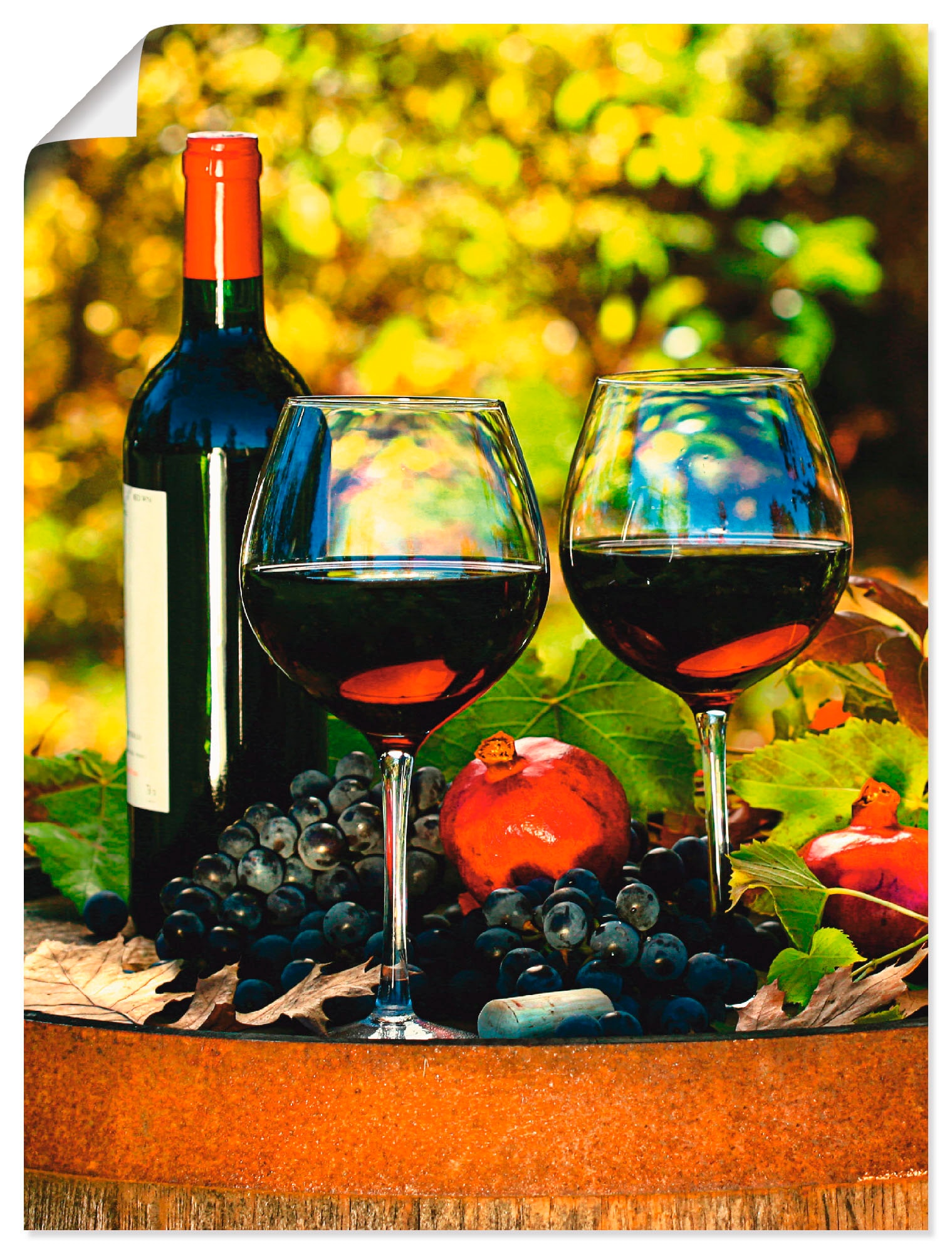 Artland Wandbild »Gläser Rotwein auf altem Größen (1 BAUR in versch. Poster Wandaufkleber St.), Getränke, oder bestellen als Leinwandbild, Alubild, Fass«, 