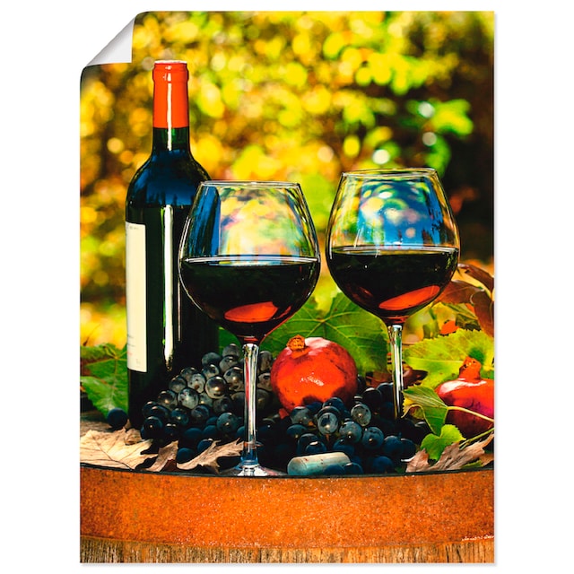 Artland Wandbild »Gläser Rotwein auf altem Fass«, Getränke, (1 St.), als  Alubild, Leinwandbild, Wandaufkleber oder Poster in versch. Größen  bestellen | BAUR