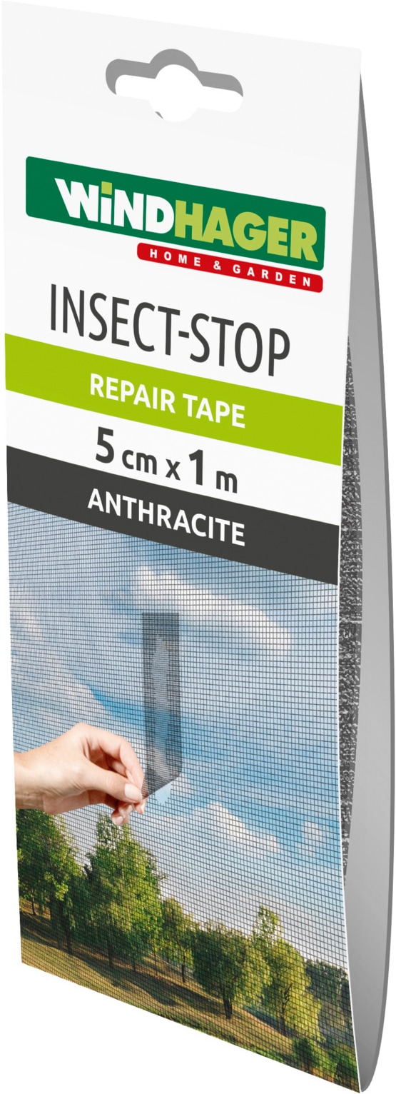 Windhager Klebeband "Repair Tape für Fliegengitter aus Fiberglasgewebe, Reparaturband" Fiberglaspflaster für Insektenschutz, 5 cm x 1 m, anthrazit